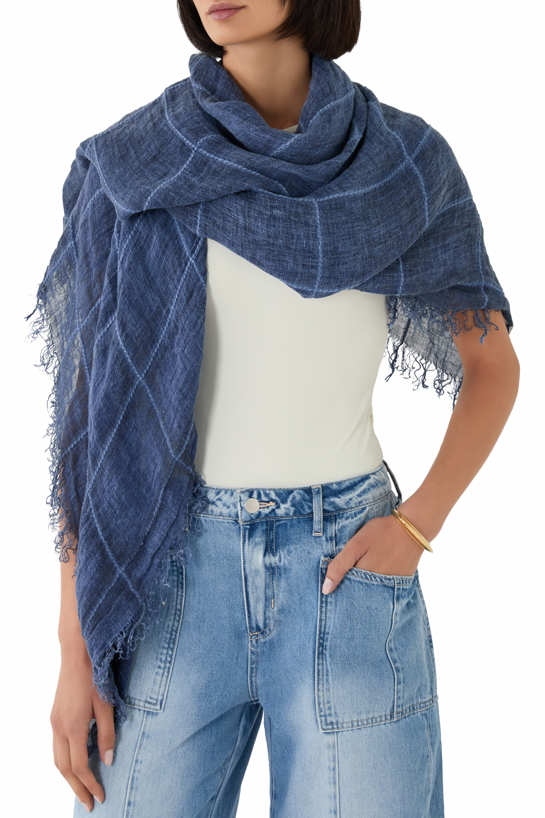 Maltinto Organic Linen Cotton Grid Scarf