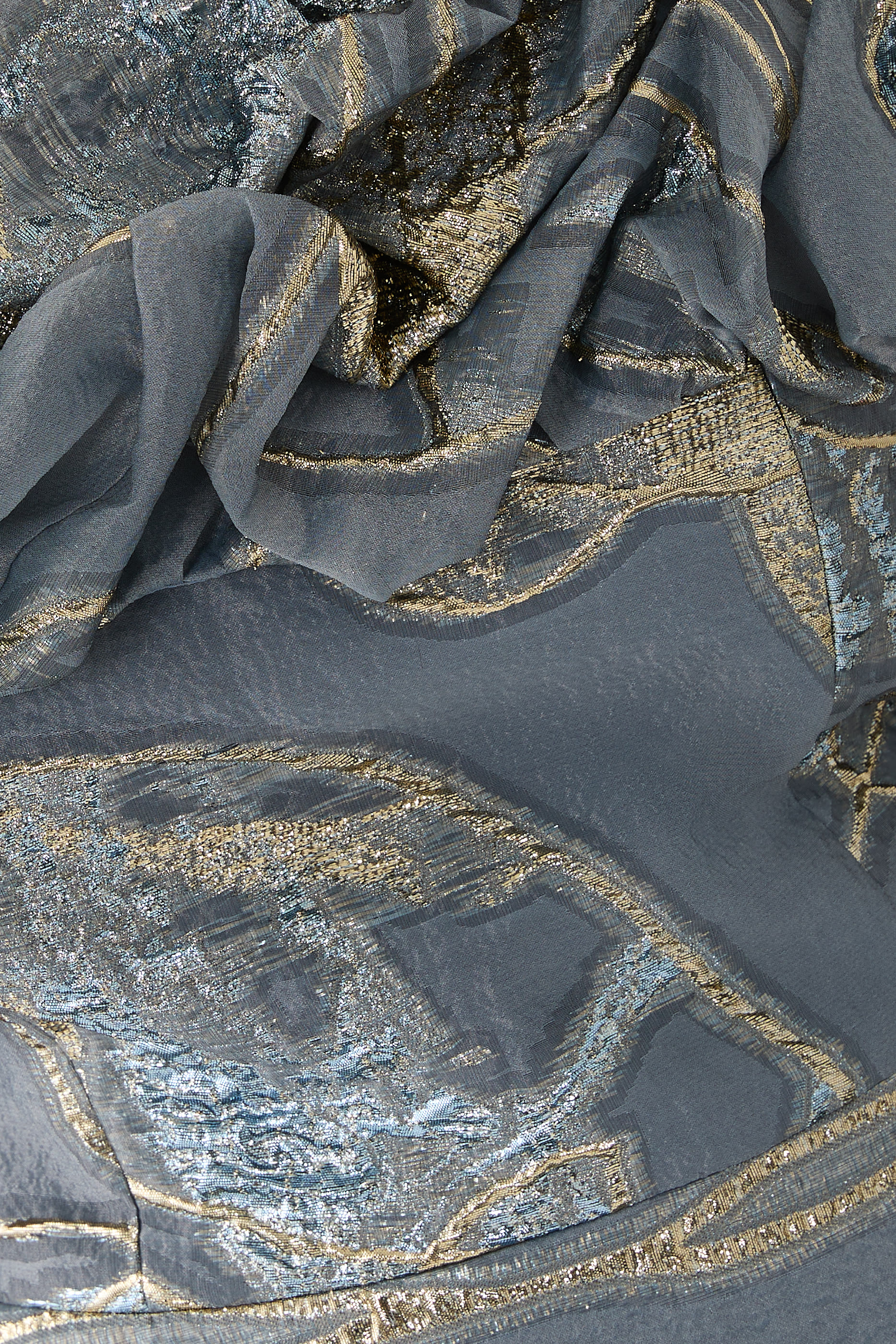 Jacquard Scrunch Bodice Off Shoulder Gown