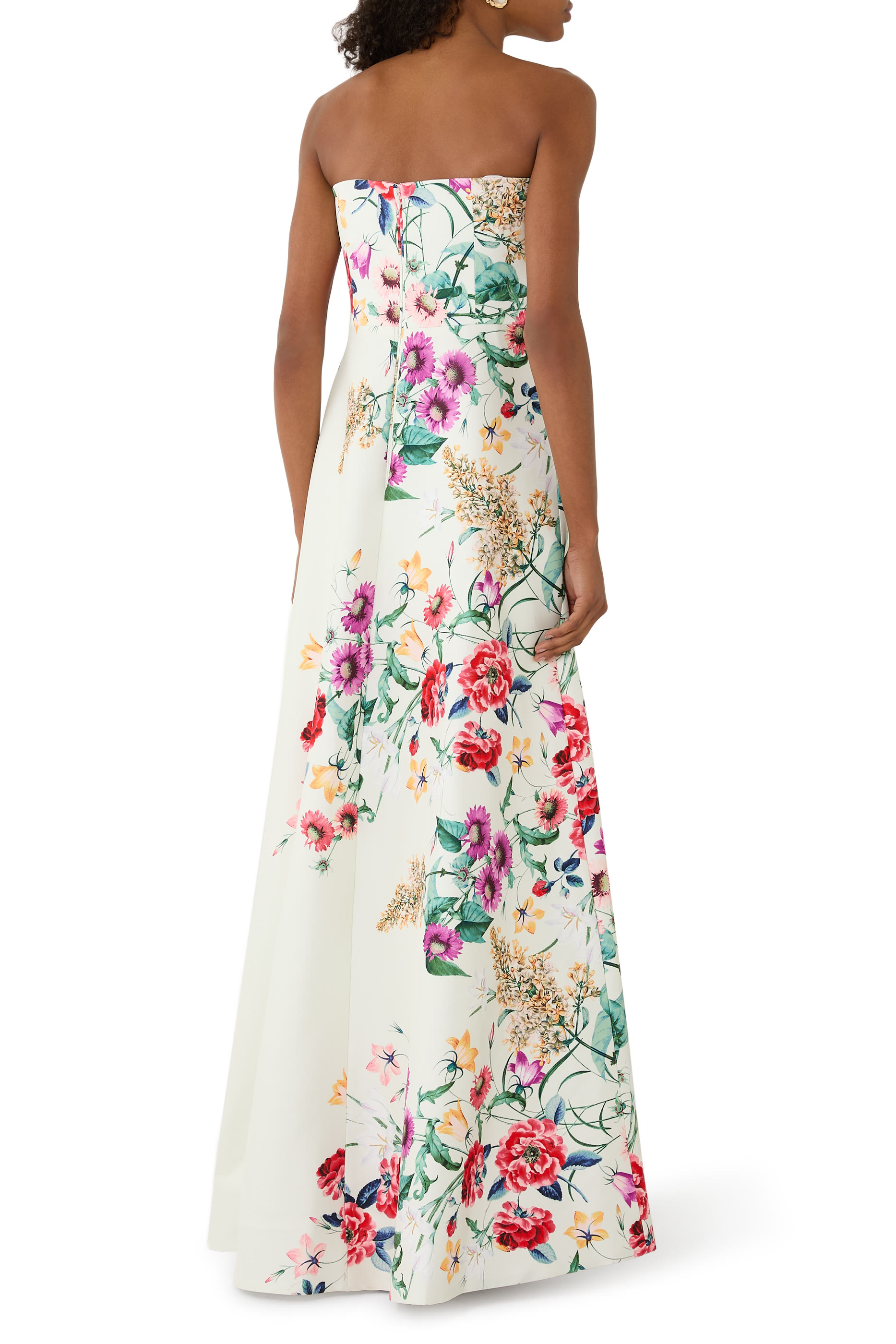 Strapless Floral-Print Gown