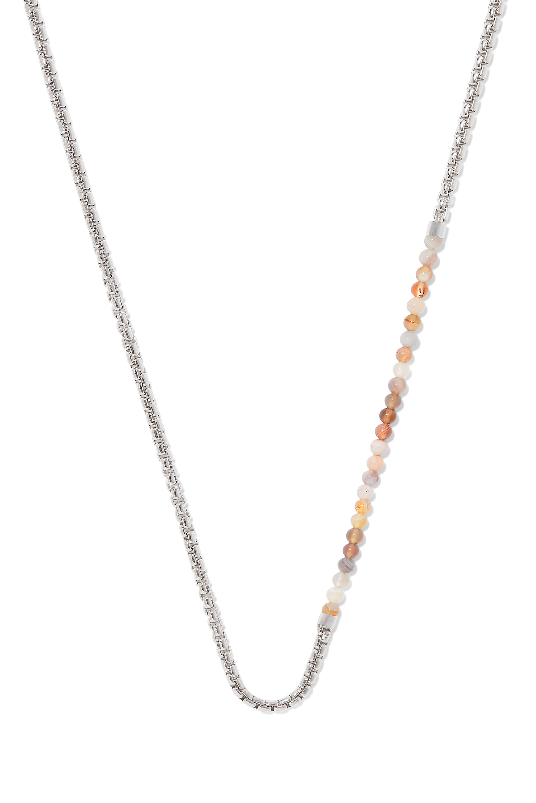 Sennit Catena Beaded Necklace, Rhodium-plated Sterling Silver & Botswana Agate