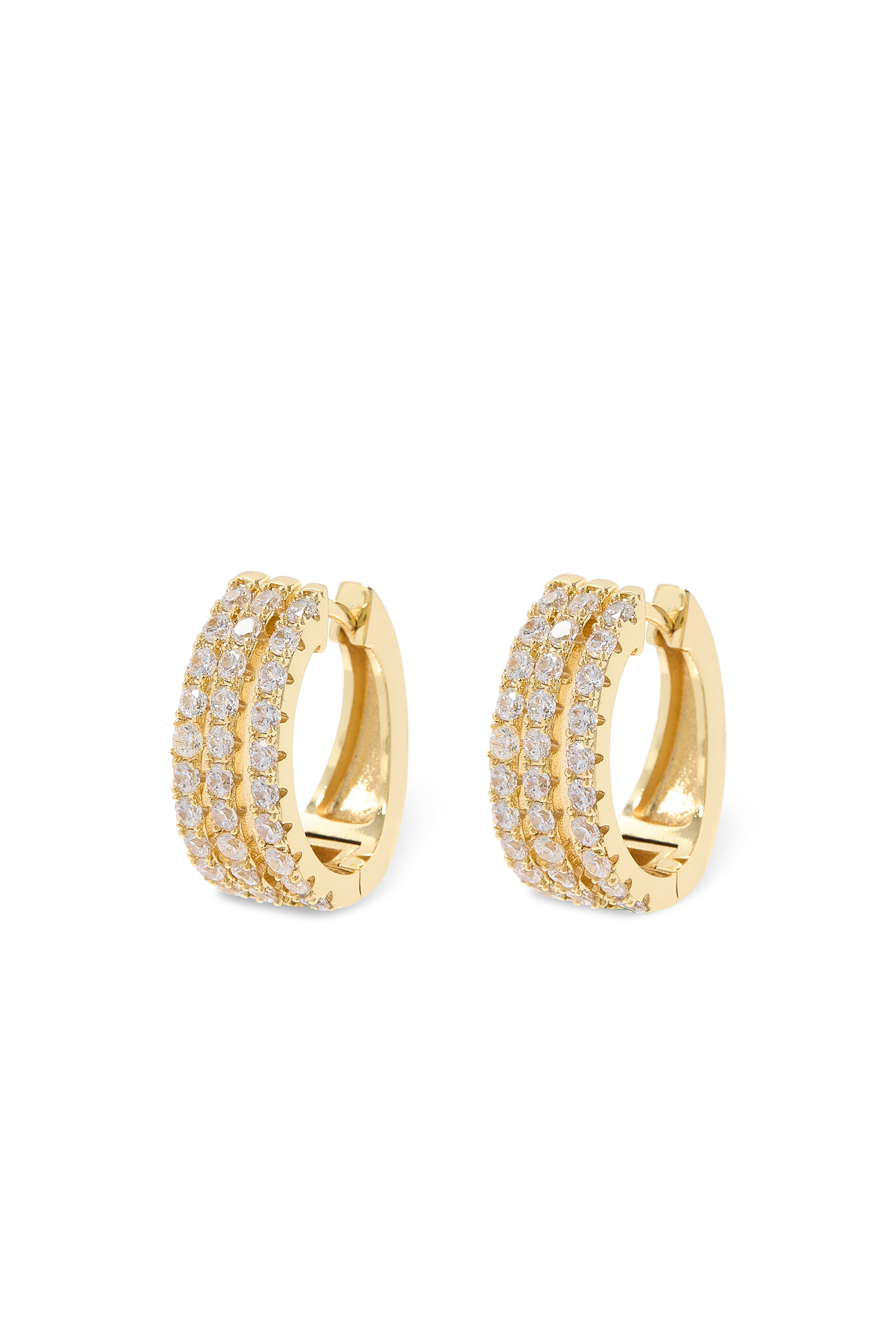  Mini Huggie Hoop Earrings, 14K Gold Plated Brass & Cubic Zirconia