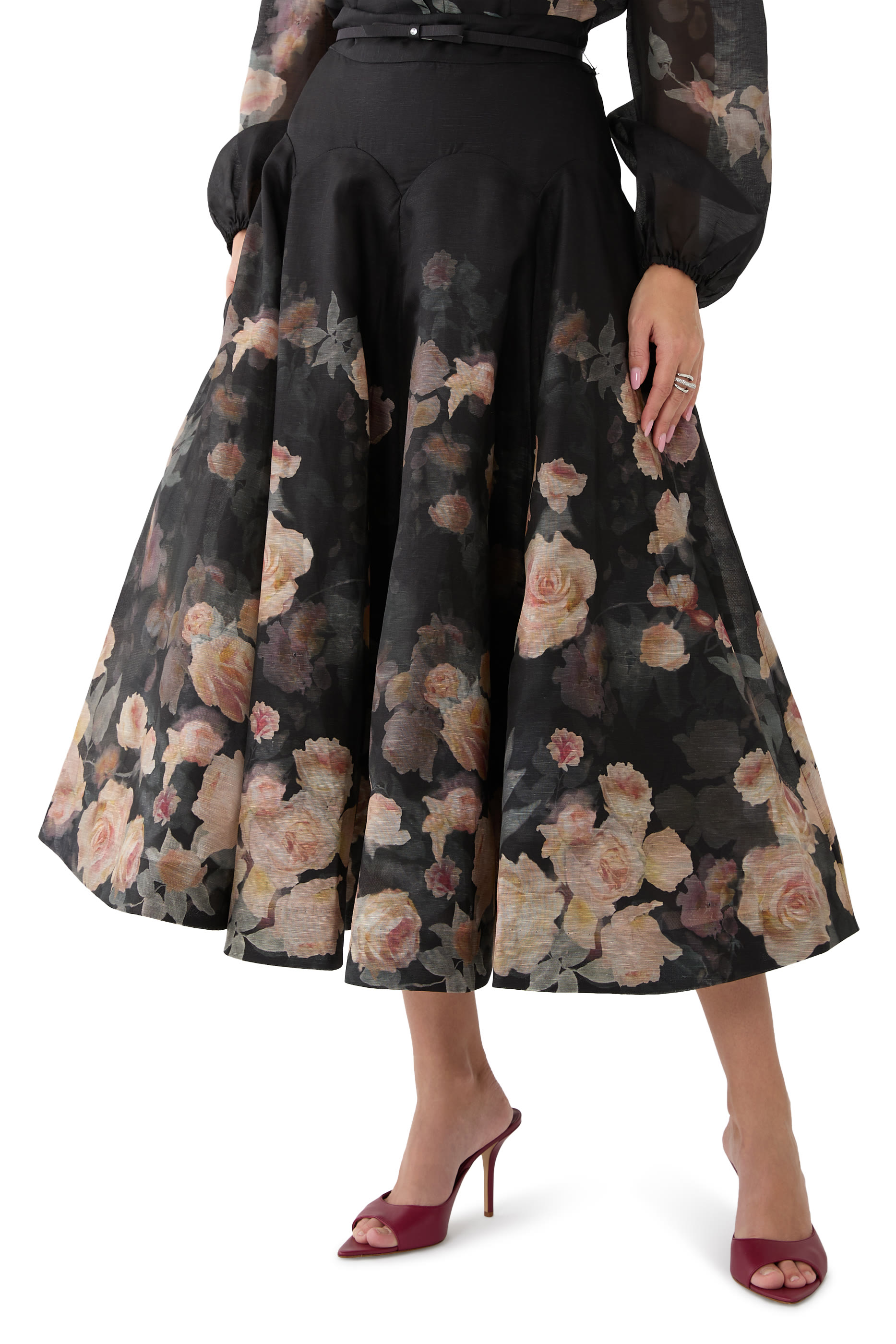 Crush Flared Midi Skirt
