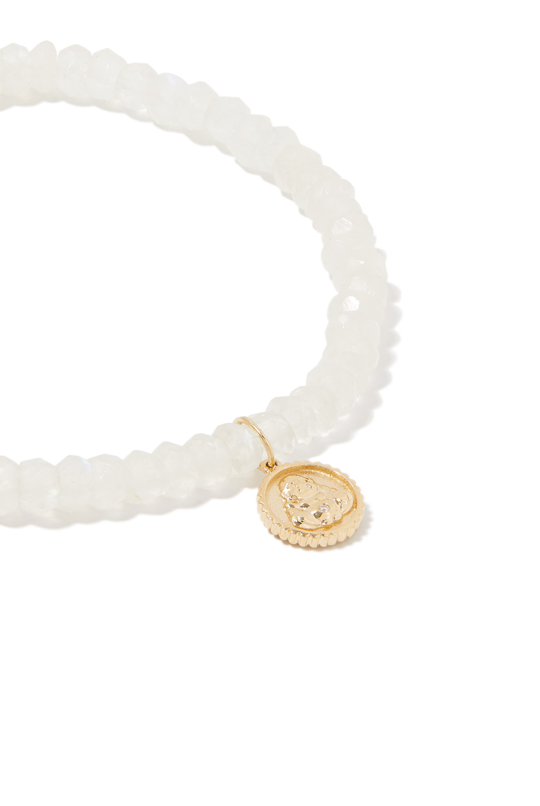 Tiny Sitting Buddha Coin on Multicolored Moonstone Faceted Rondelle Beaded Bracelet