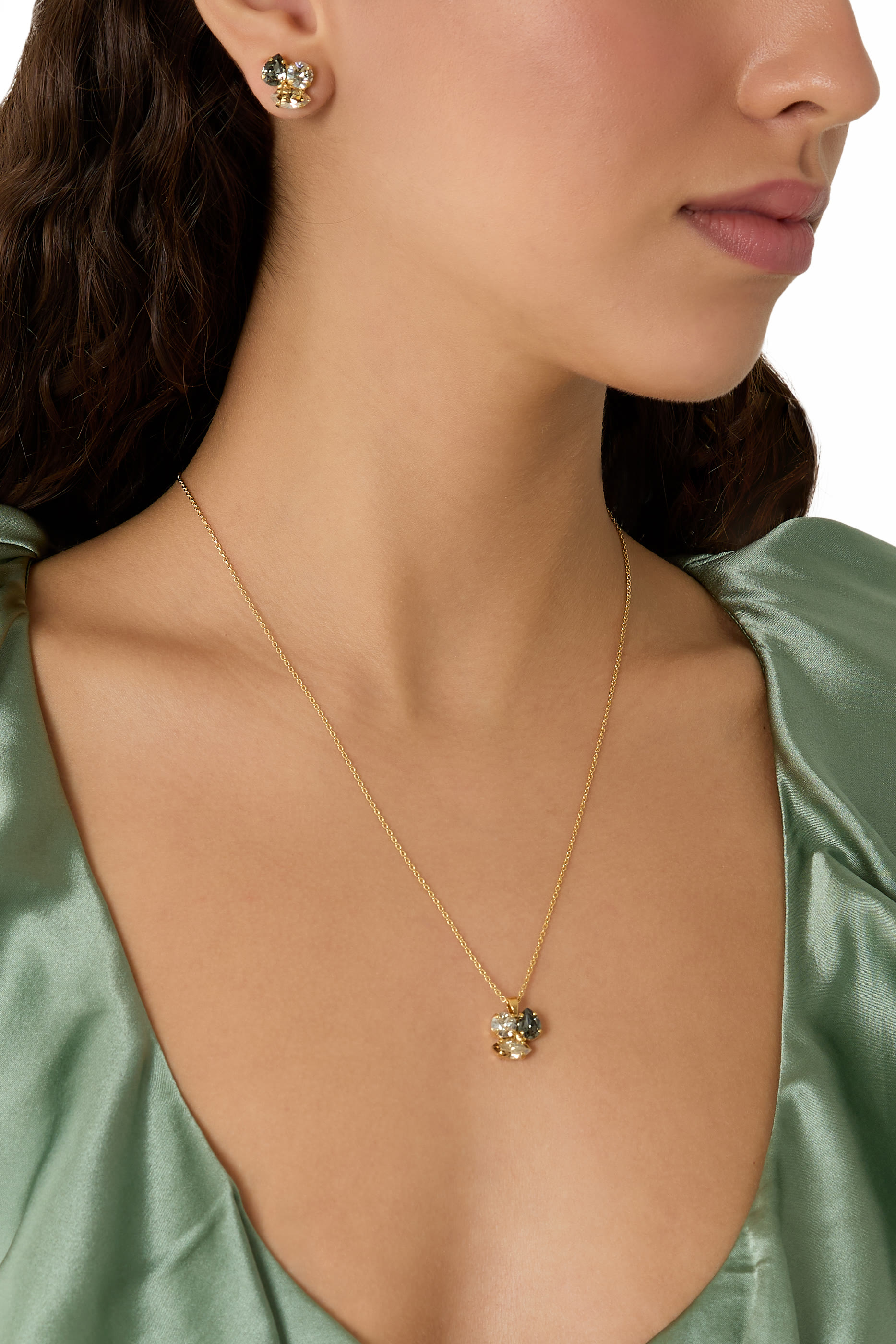 Ana Earrings in Golden Combo, 18K Gold Plated Raw Brass &  Swarovski Crystals