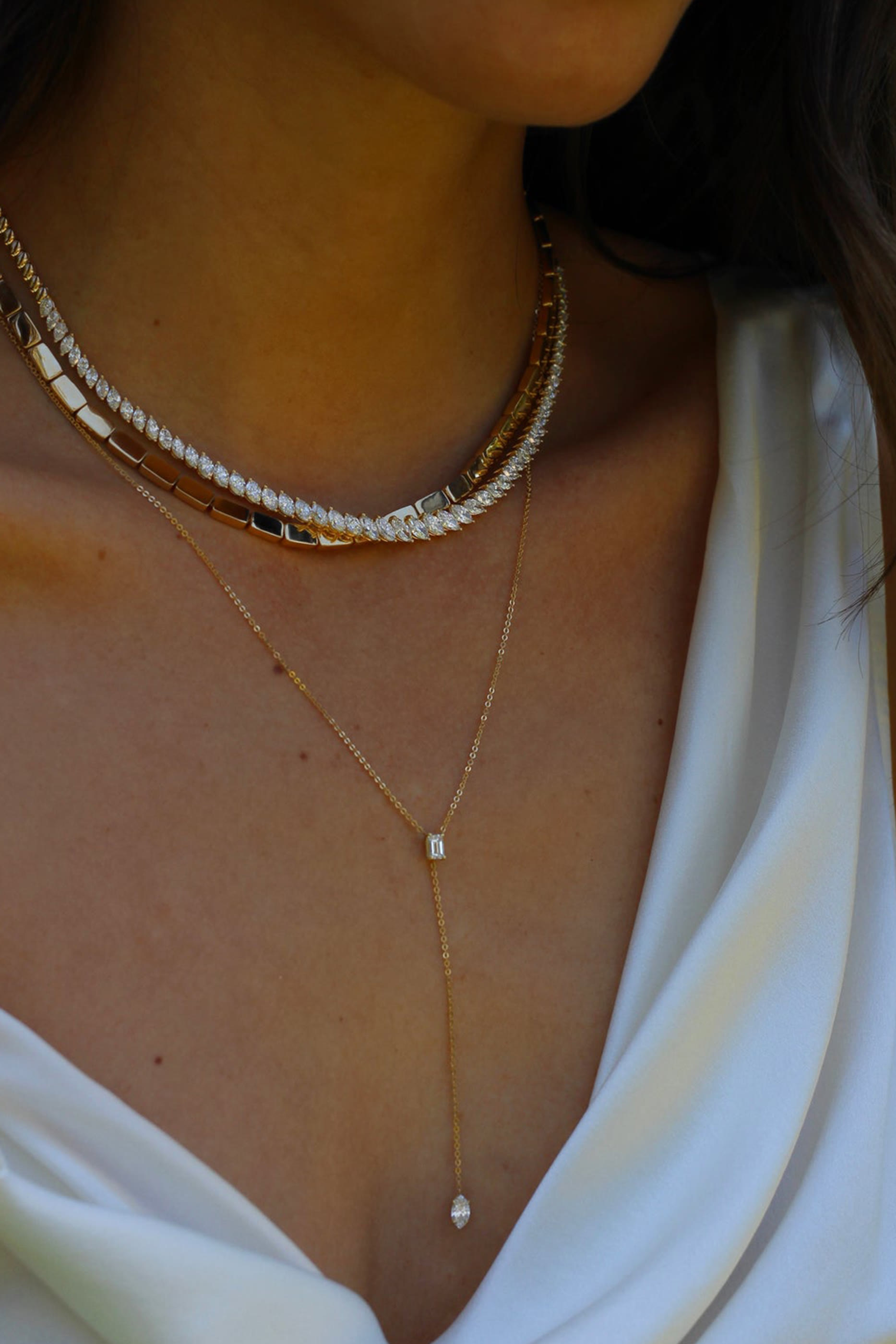 Short Lariat with Heart, Oval, and Marquise Diamonds Necklace, 18k Yellow Gold & Diamonds
