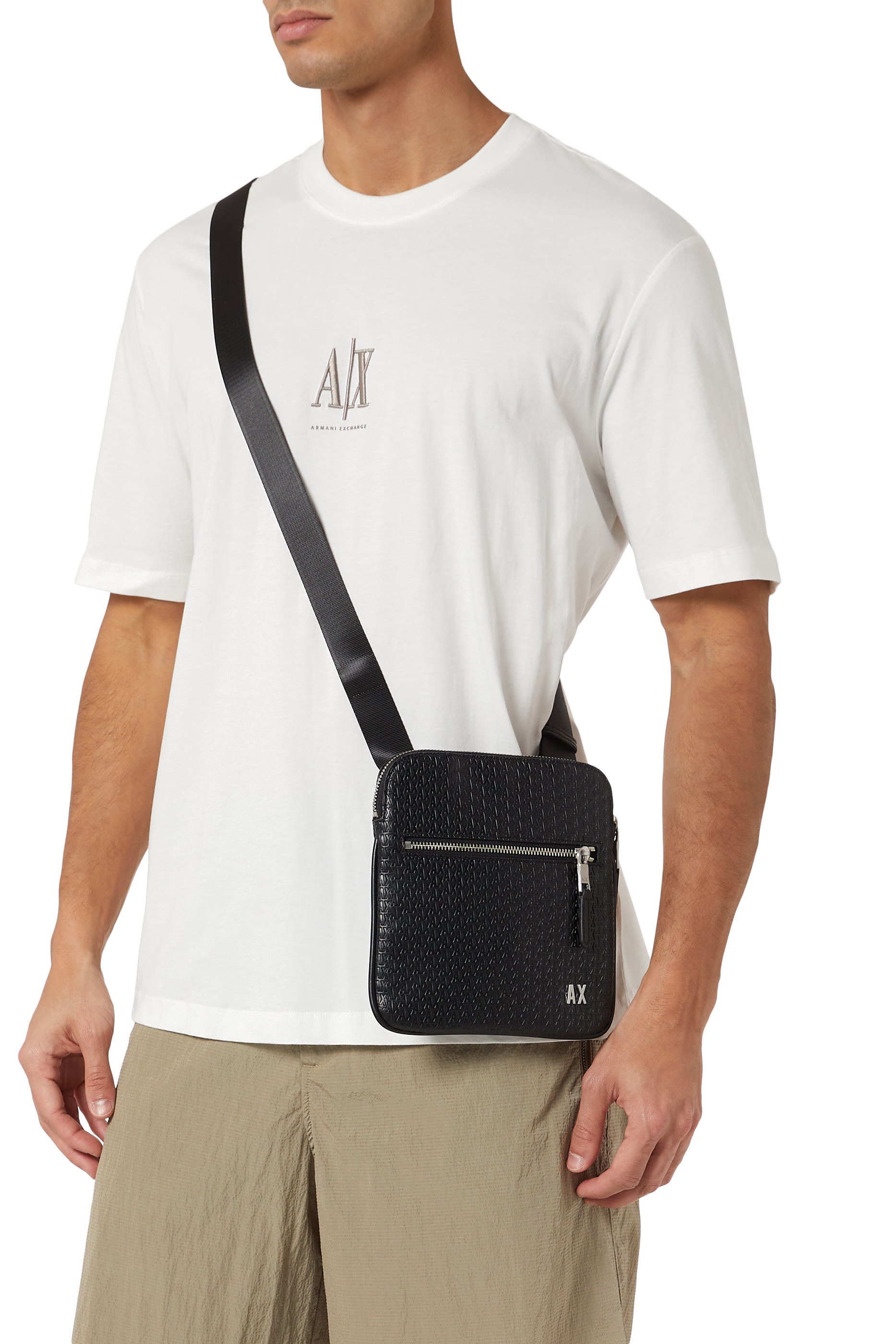 Embossed Logo Flat Shoulder Bag