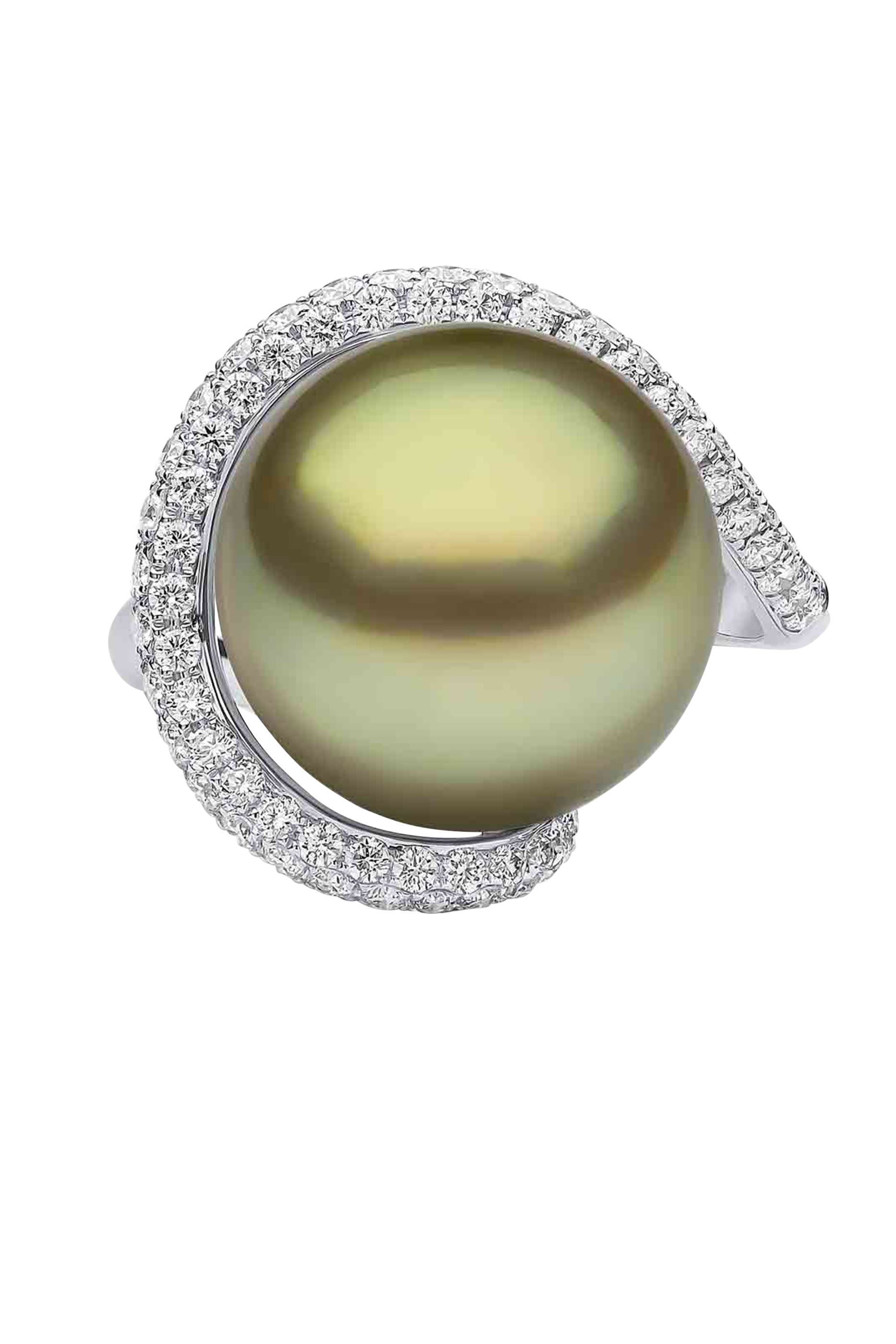  Jazz Ring, 18K White Gold with Tahitian Pearls & Diamonds