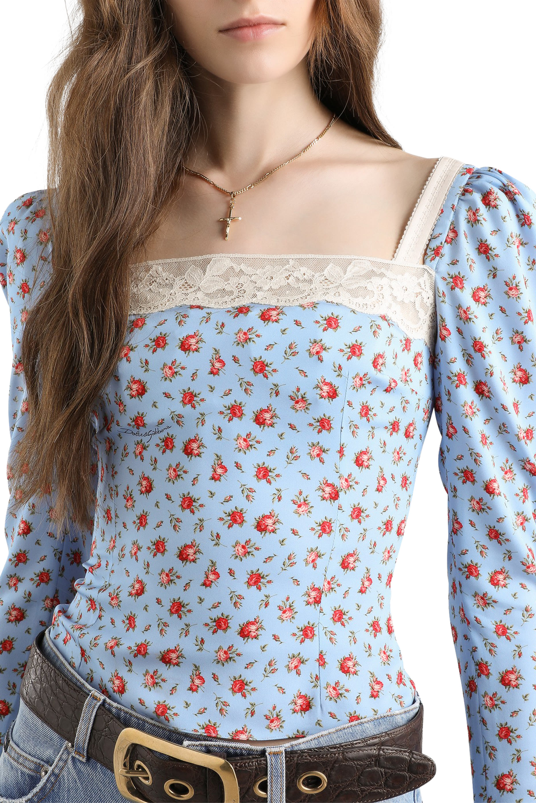 Small Rose-Print Charmeuse Top