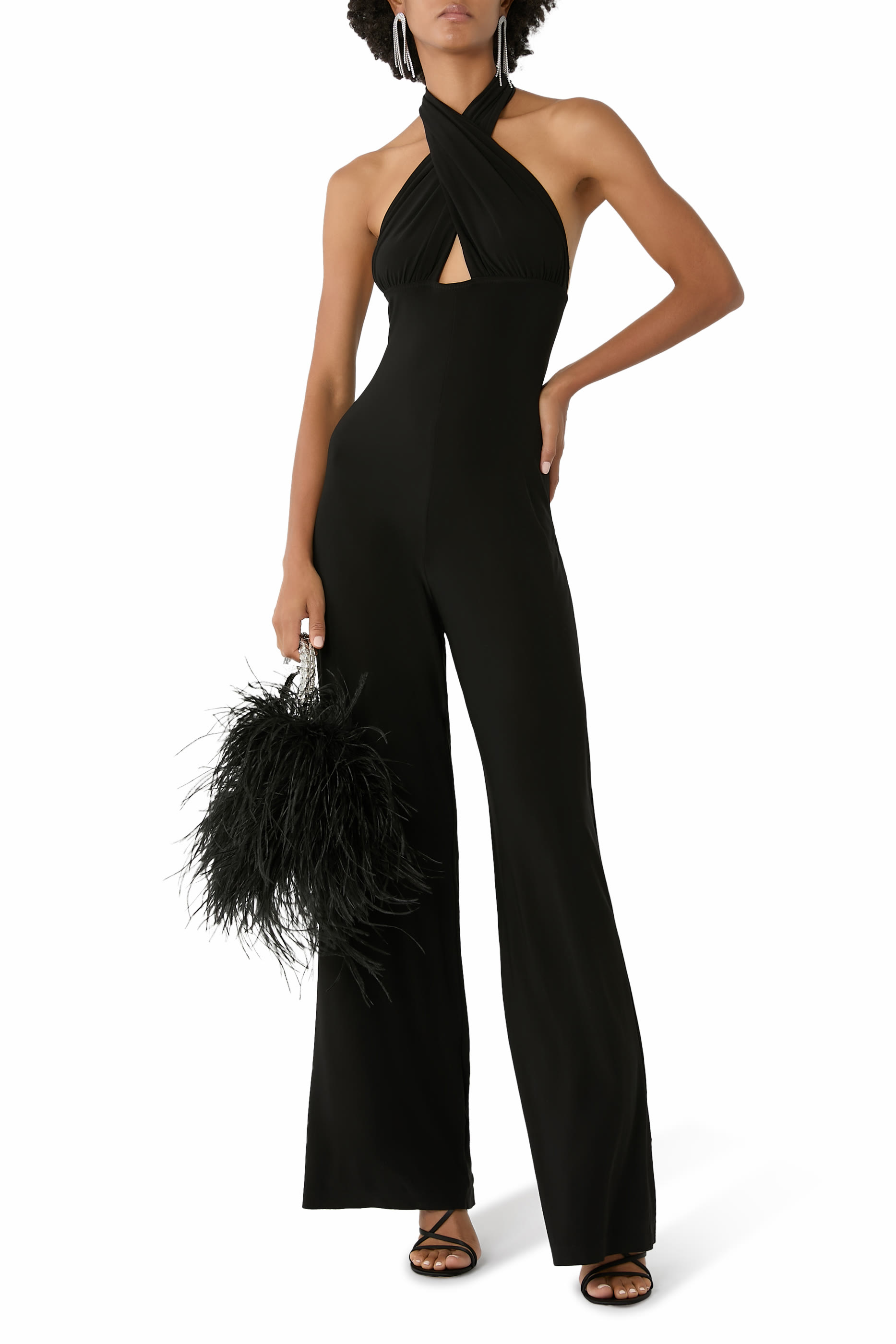 Cross Halter Straight Leg Jumpsuit
