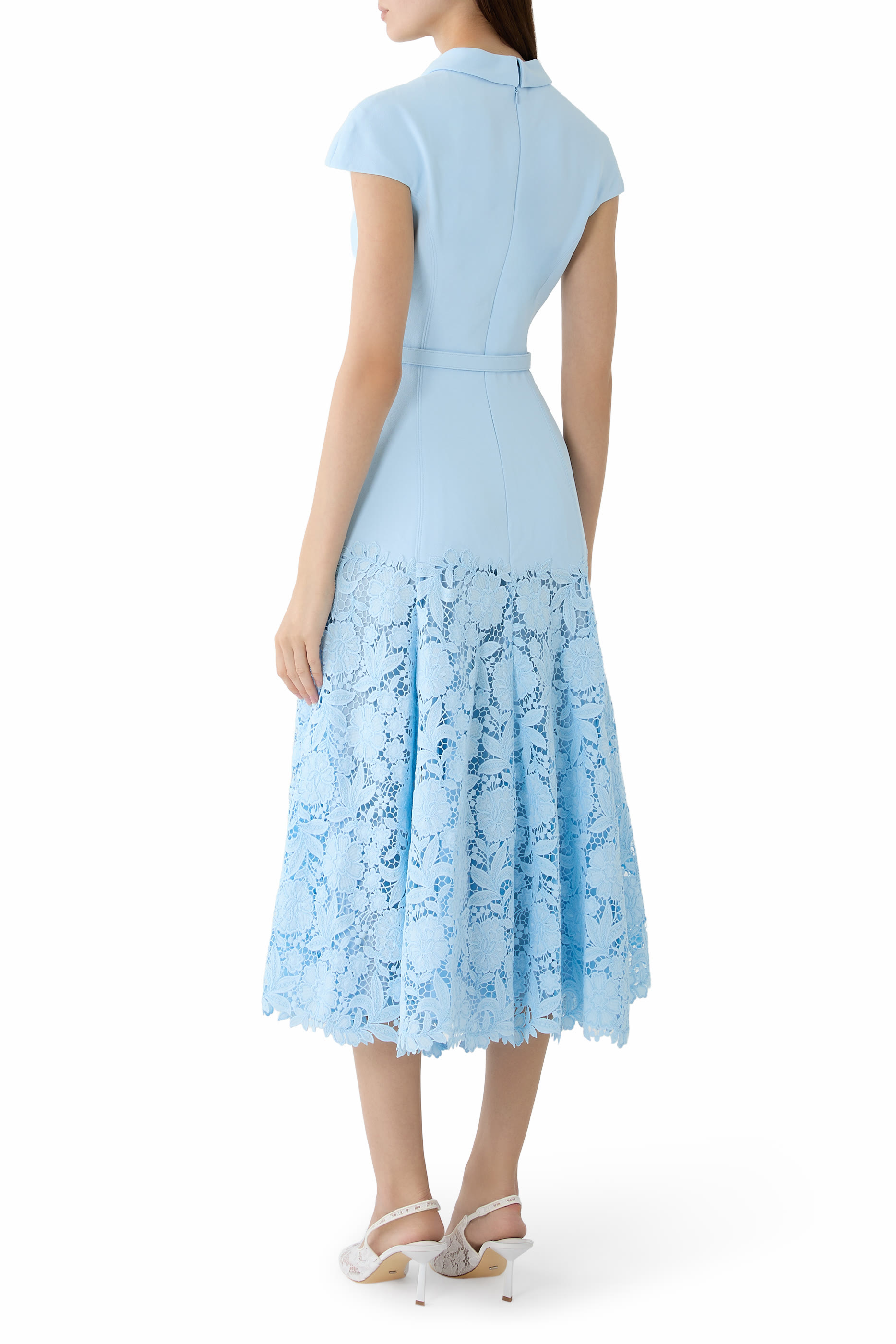 High-Neck Lace Midi Dress