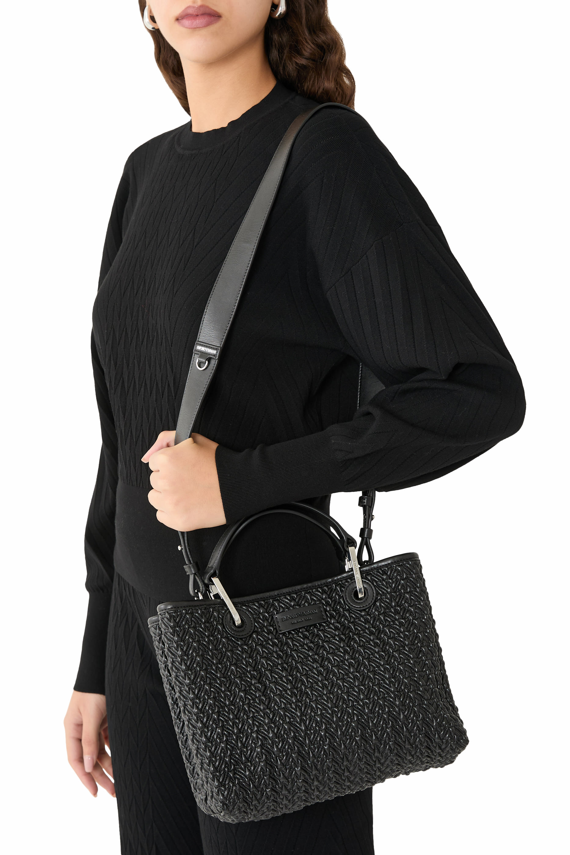 MyEA Small Shopper Bag in Interwoven Leather