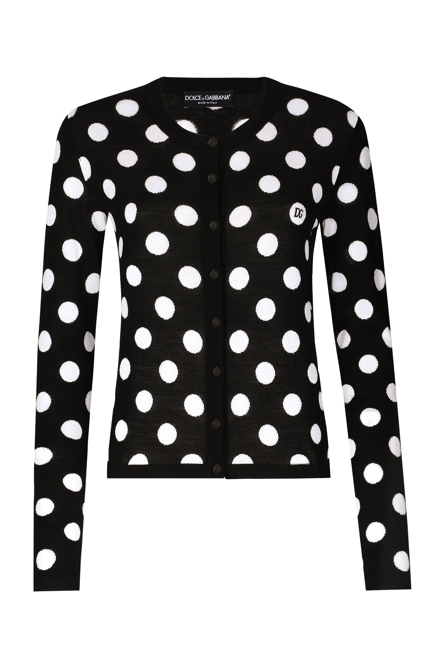 Polka-Dot Wool and Silk Cardigan