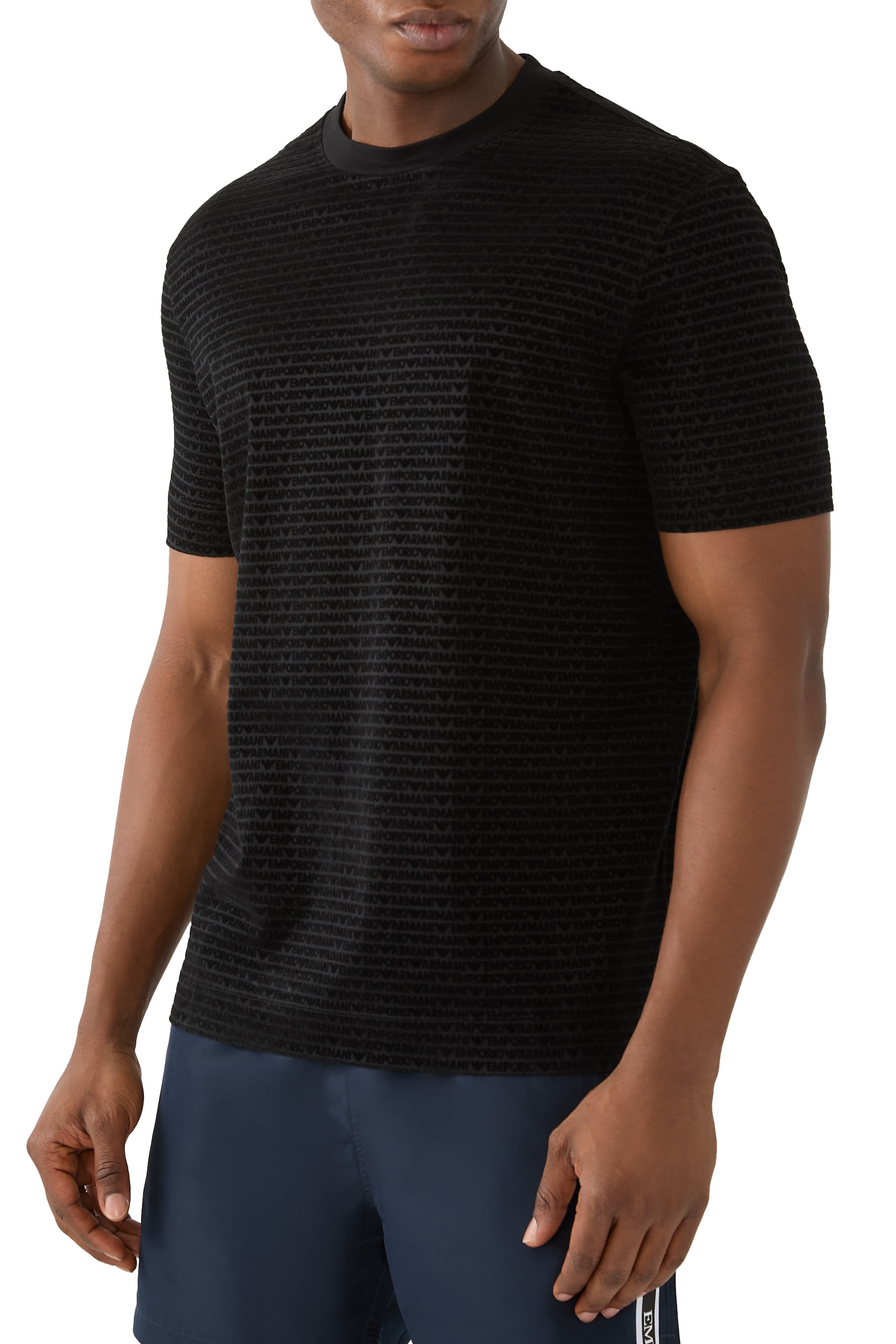 All-Over Flocked Logo Lettering T-Shirt