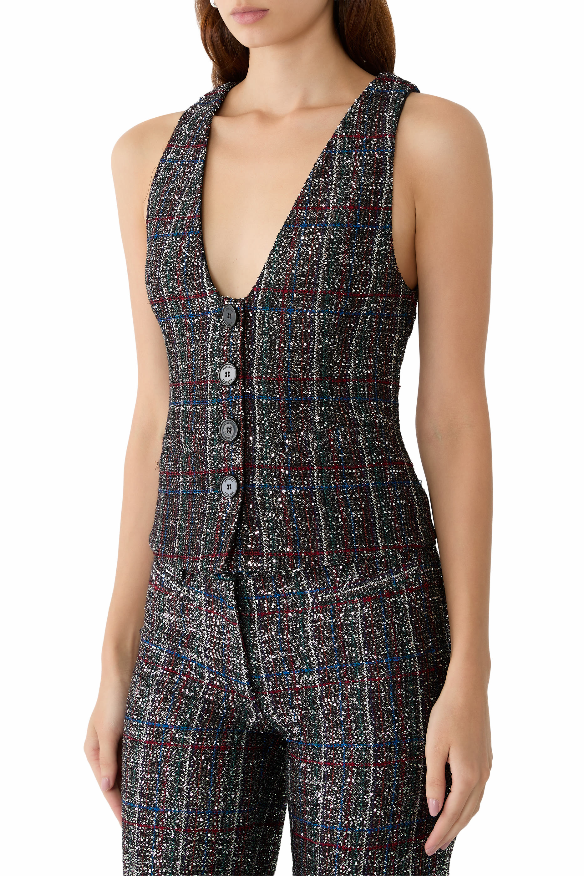 Checked Sequined Vest