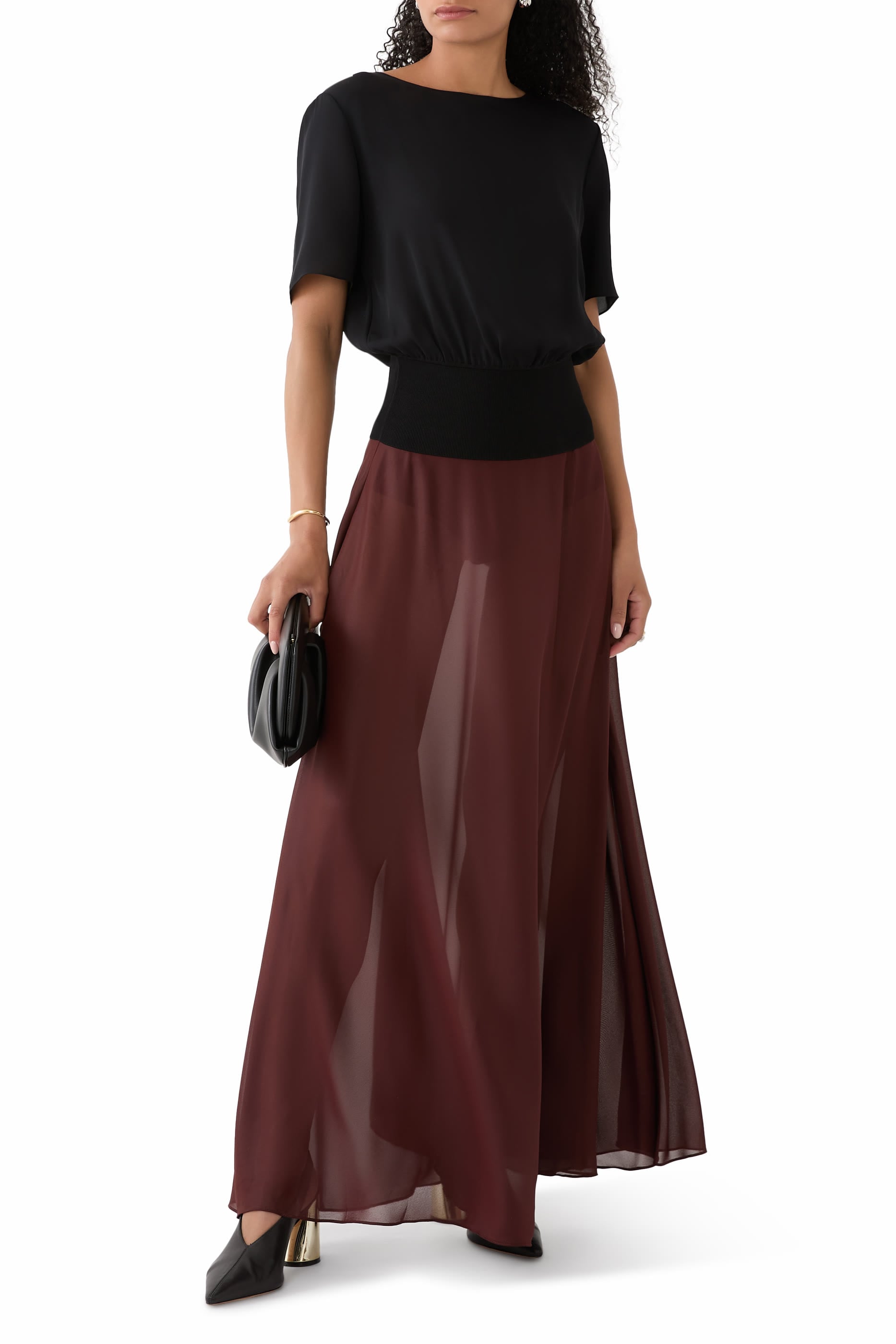Ribbed Hem Silk Blouse