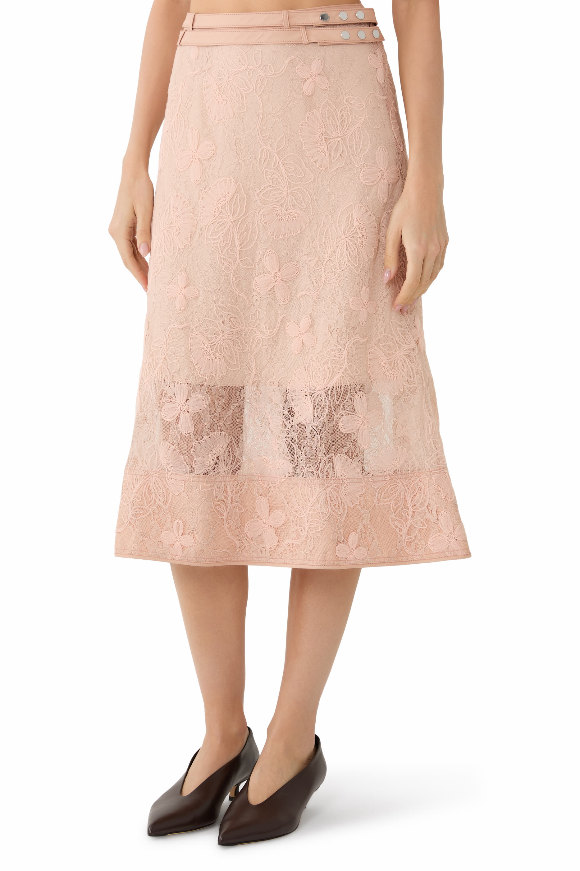  Floral Lace Midi Skirt