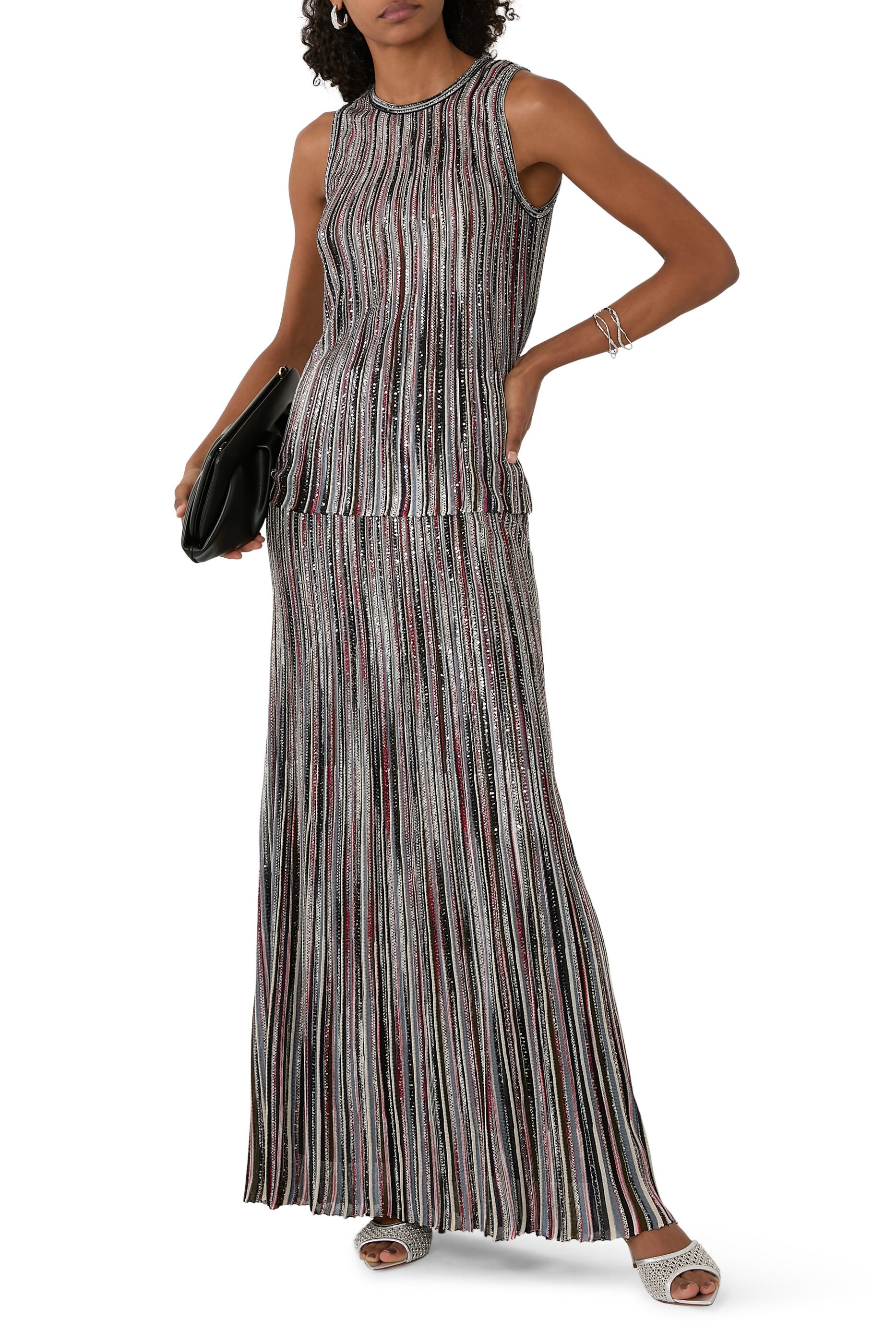 Partialized Knit Lurex Maxi Skirt