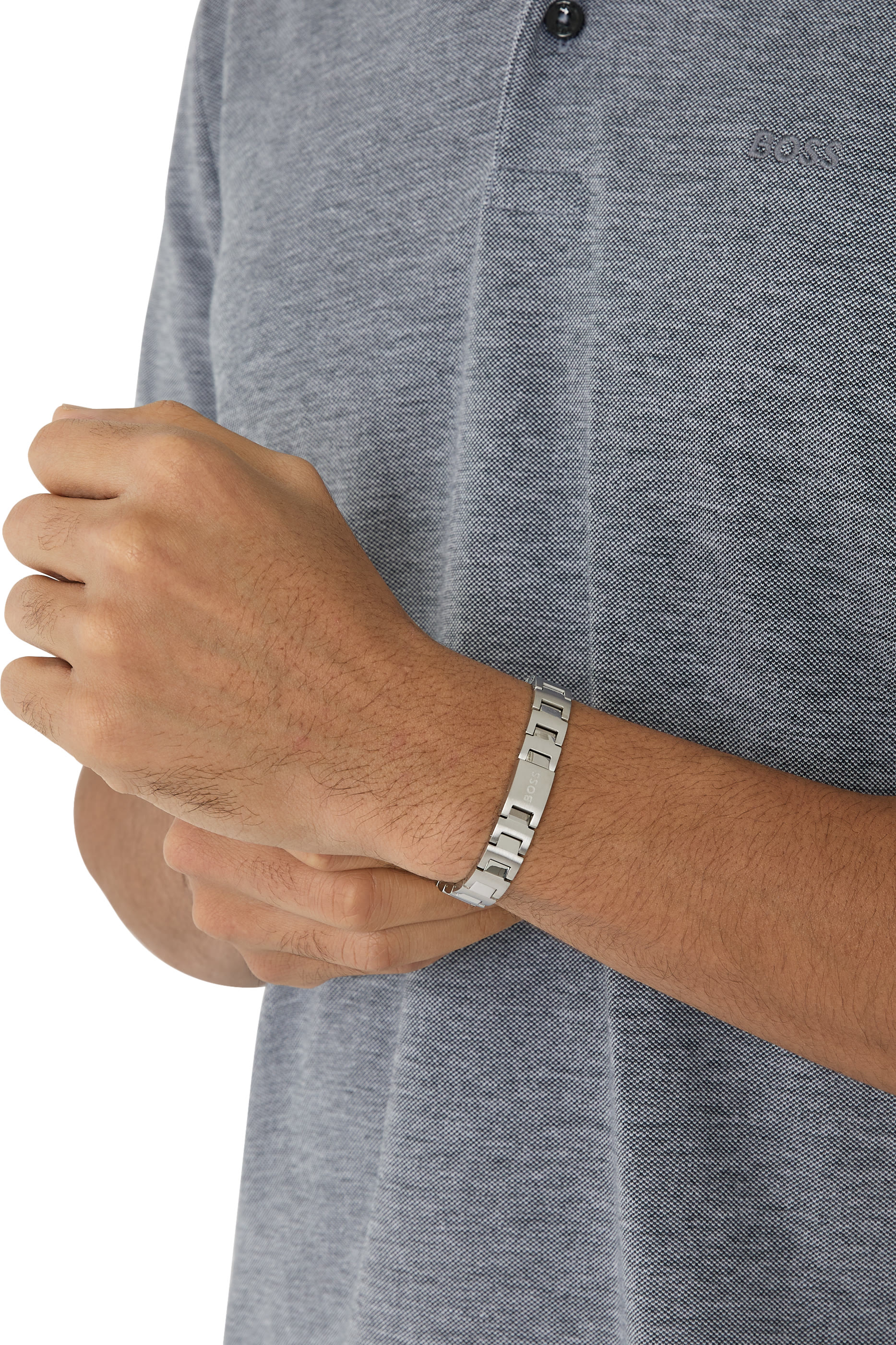  Silver-Tone Link Cuff with Logo Closure
