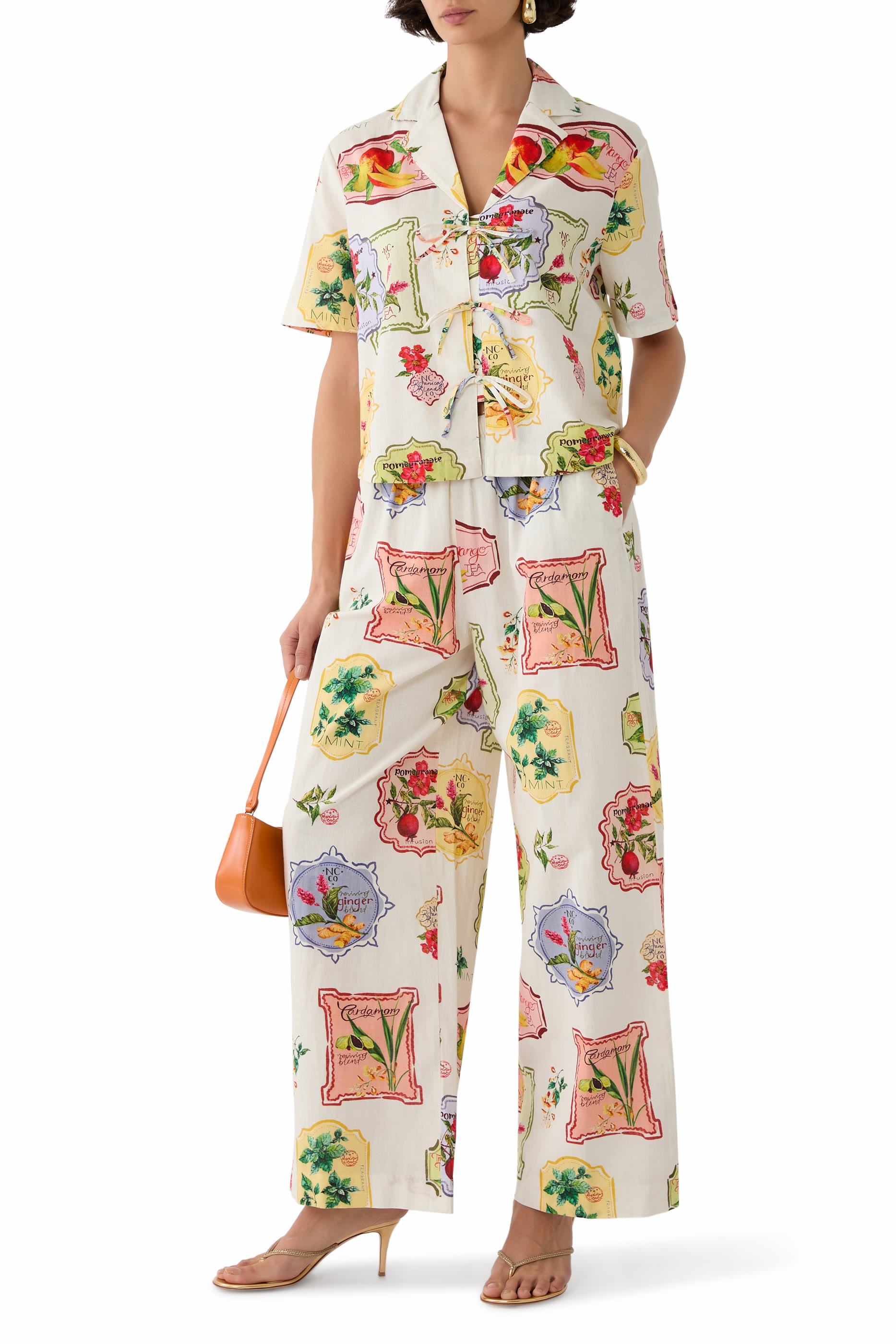 Retro Print Tie Front Shirt