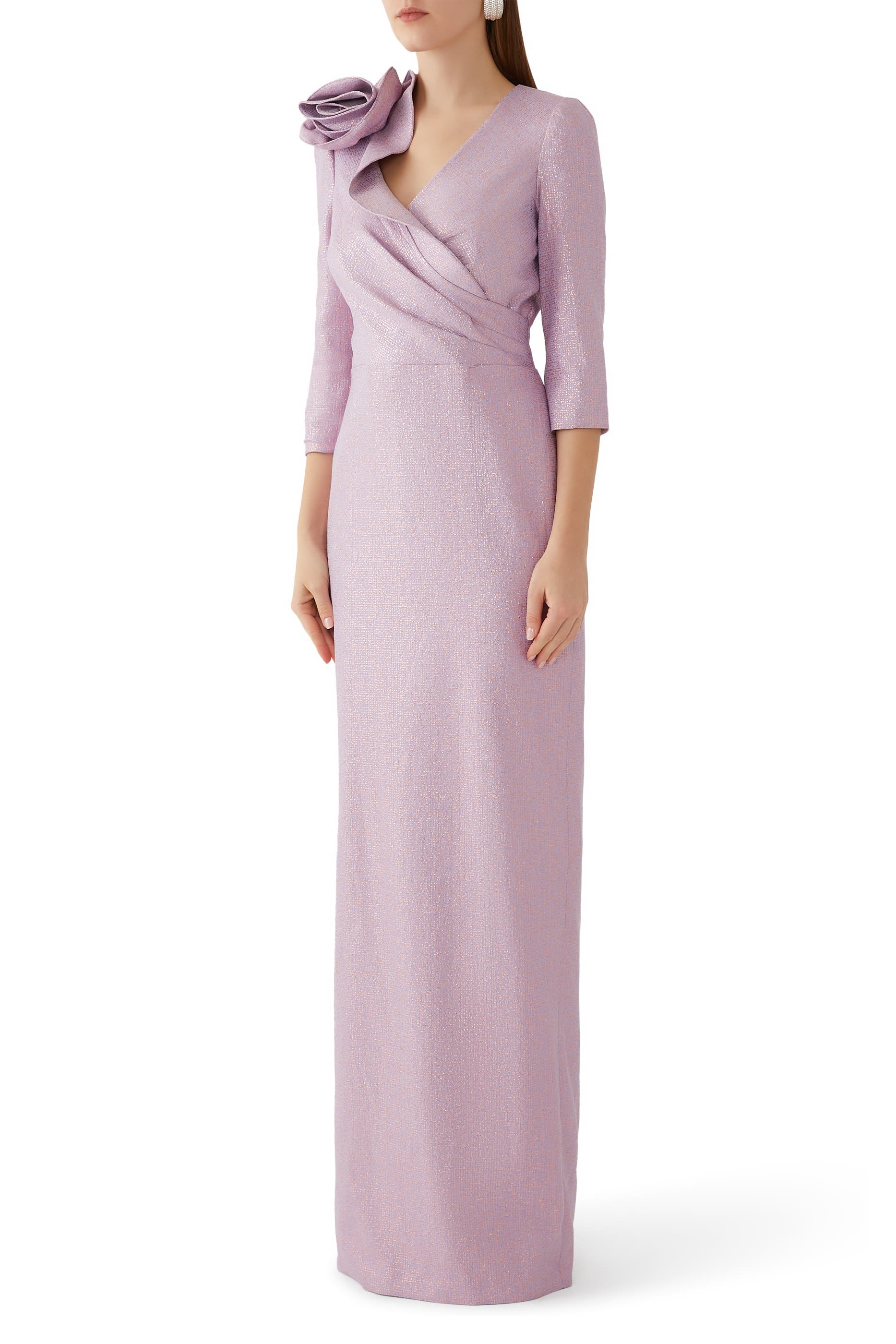 Metallic Jacquard Speckle Pattern Flower Gown