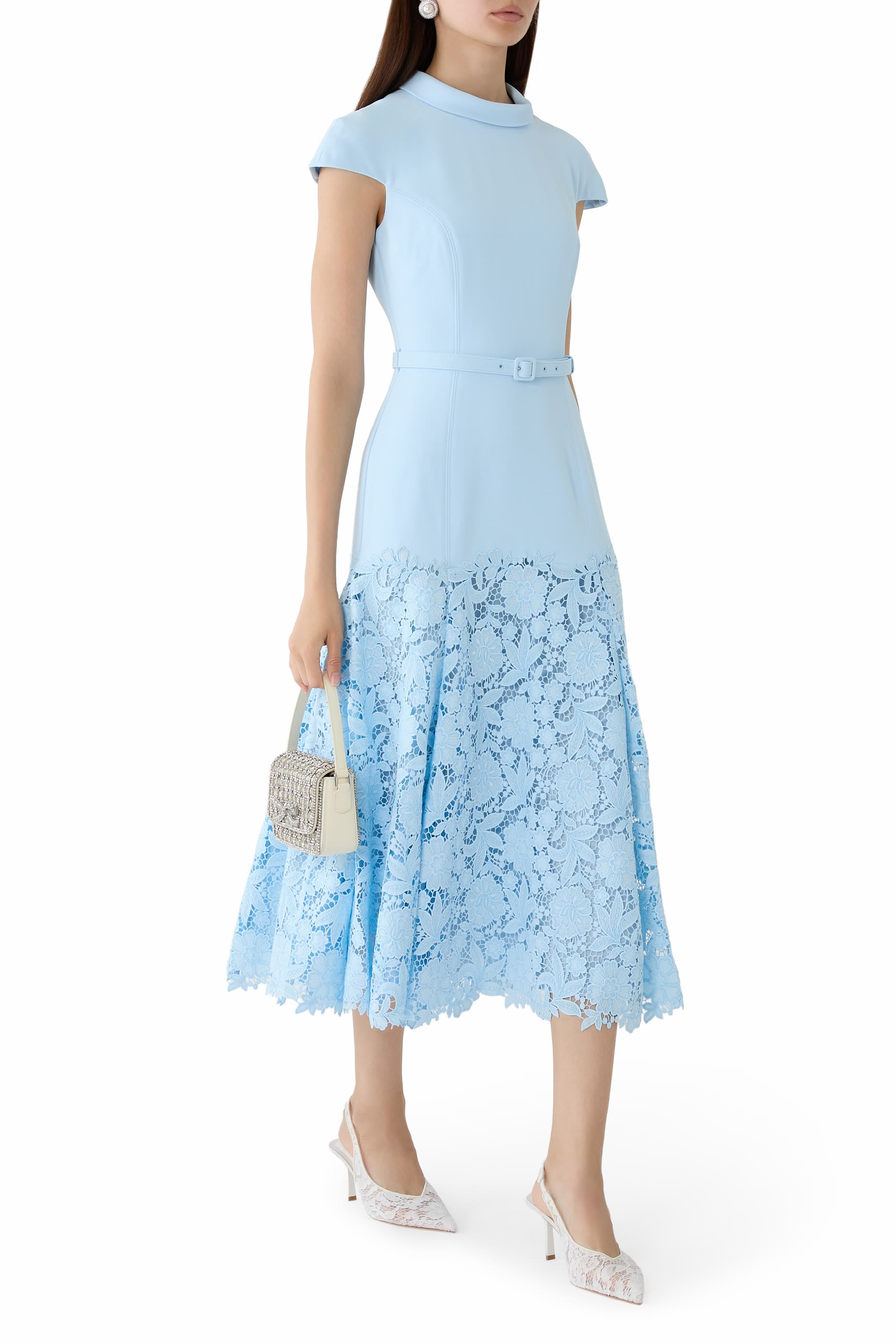 High-Neck Lace Midi Dress
