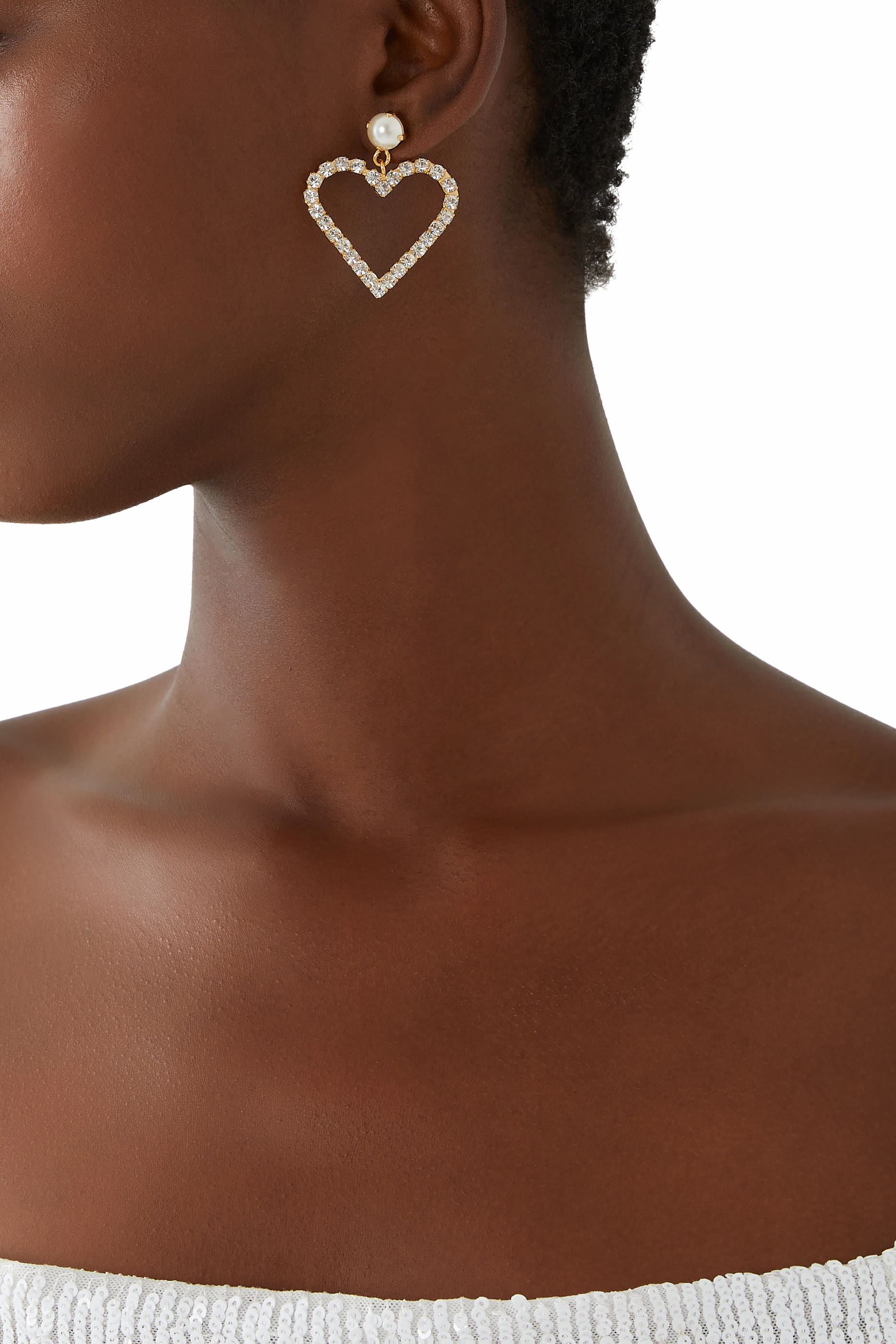 Heart to Heart Earrings, 18k Gold Plating with Crystals & Pearls