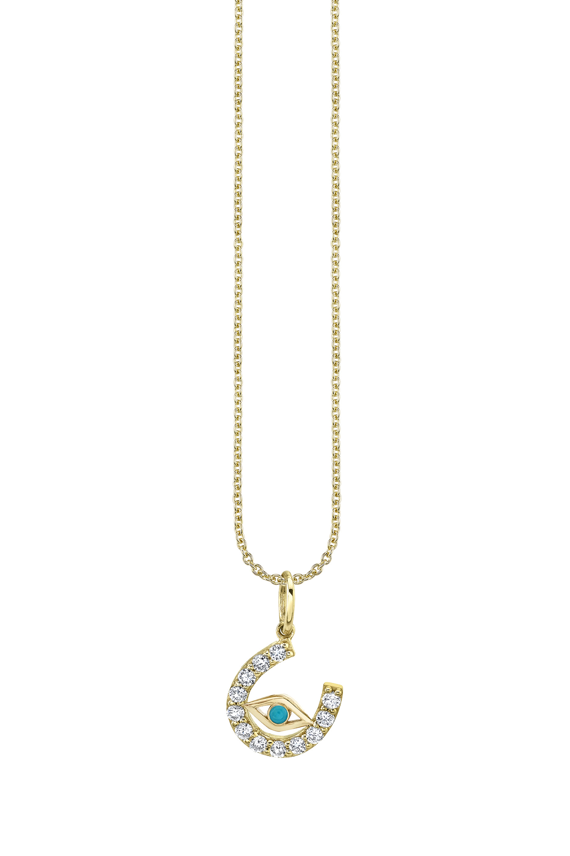 Evil Eye Horseshoe Necklace, 14K Yellow Gold & Diamonds