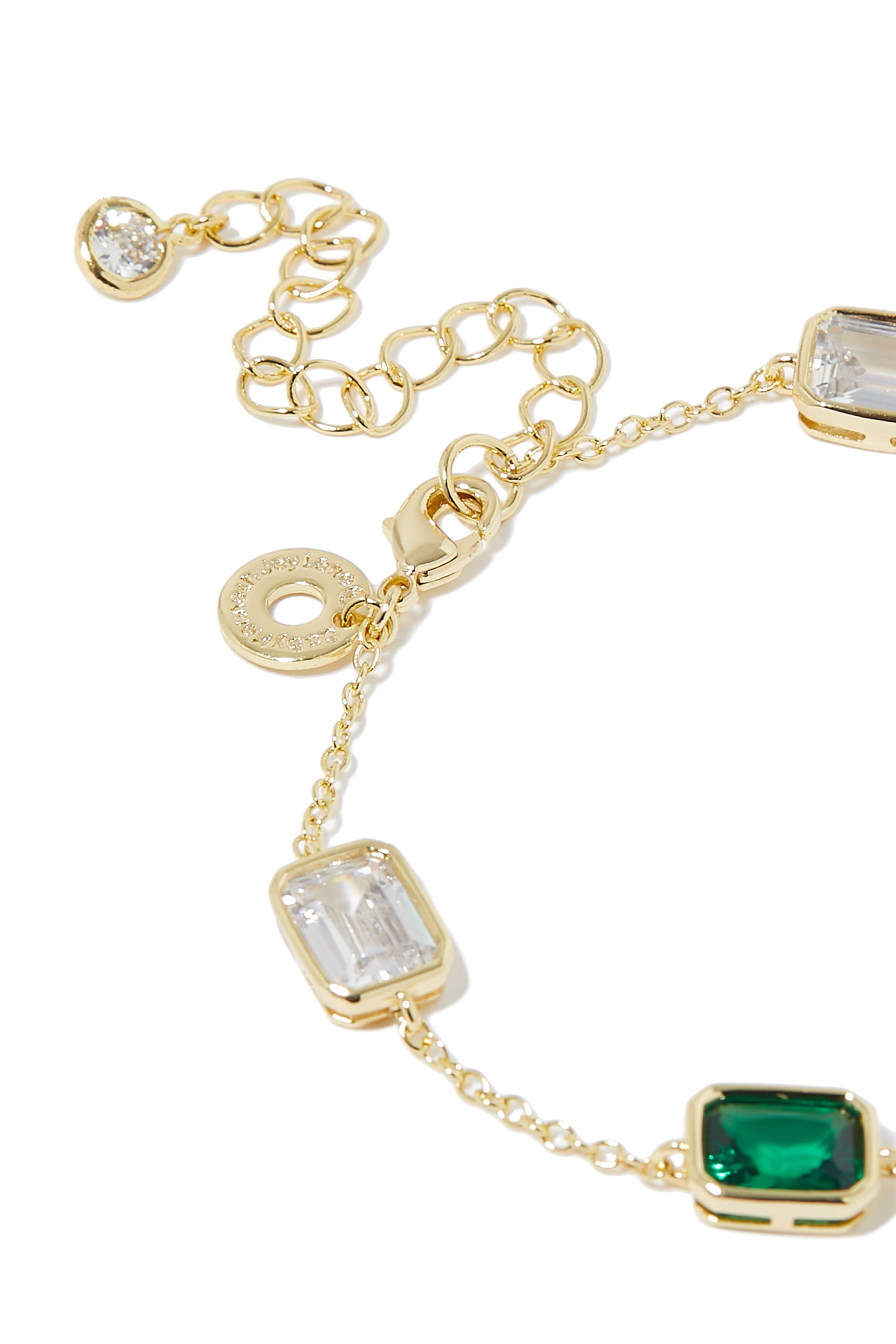 Emerald Station Bracelet, Gold-Plated Brass
