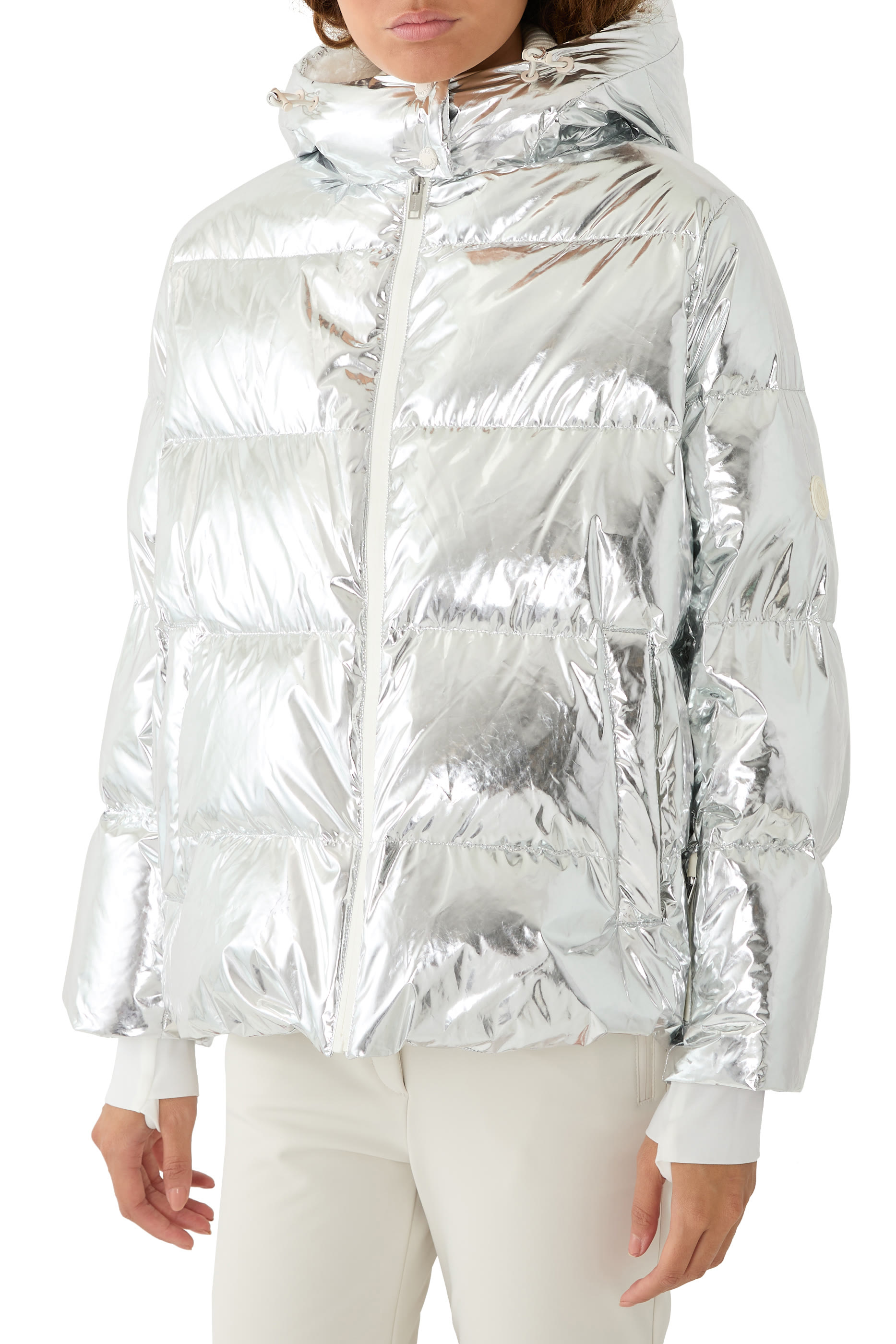 Hooded Down Jacket in Shiny Laminated Nylon