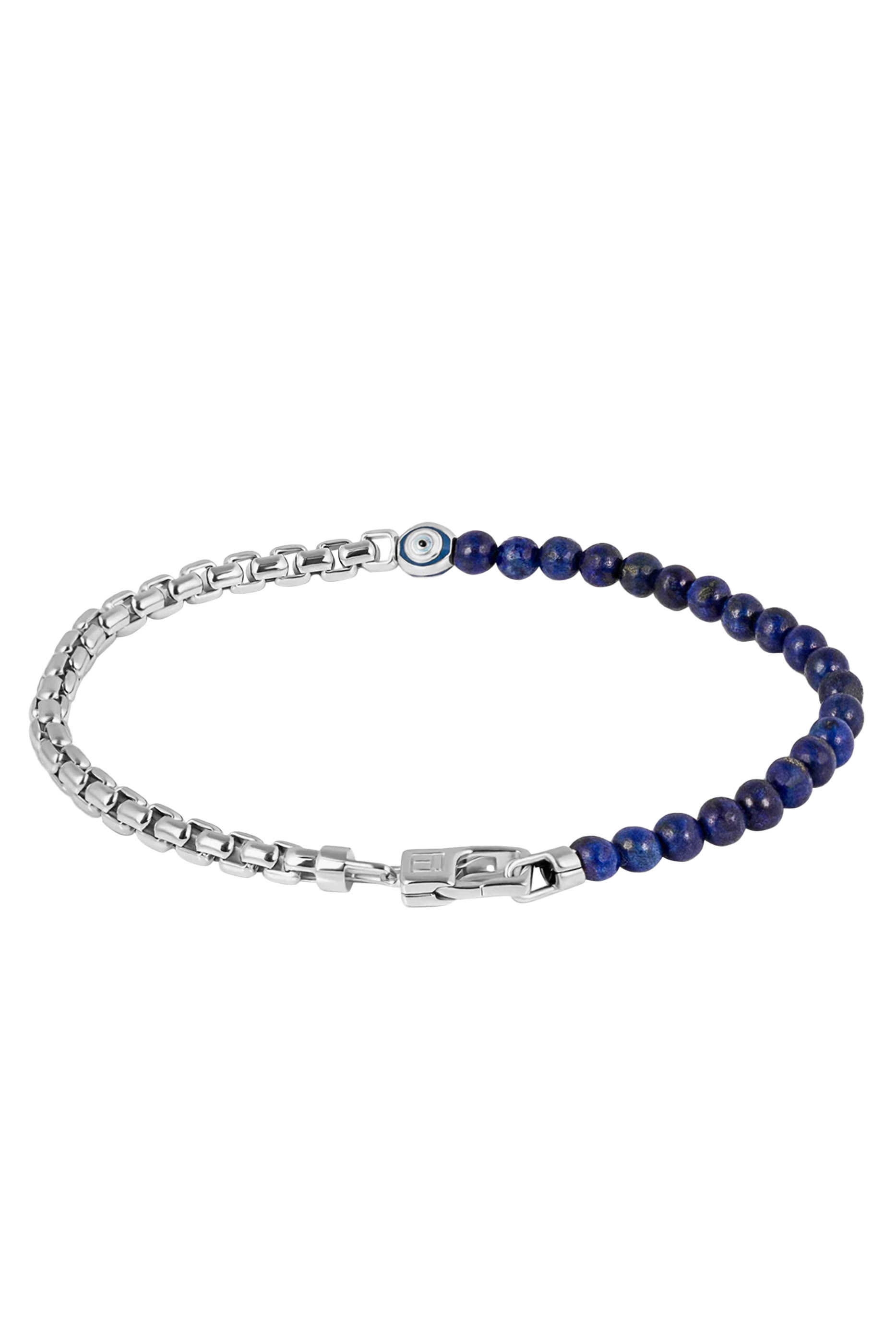 Sennit Box Evil Eye Bracelet Bracelet,Rhodium Plated Sterling Silver & Lapis