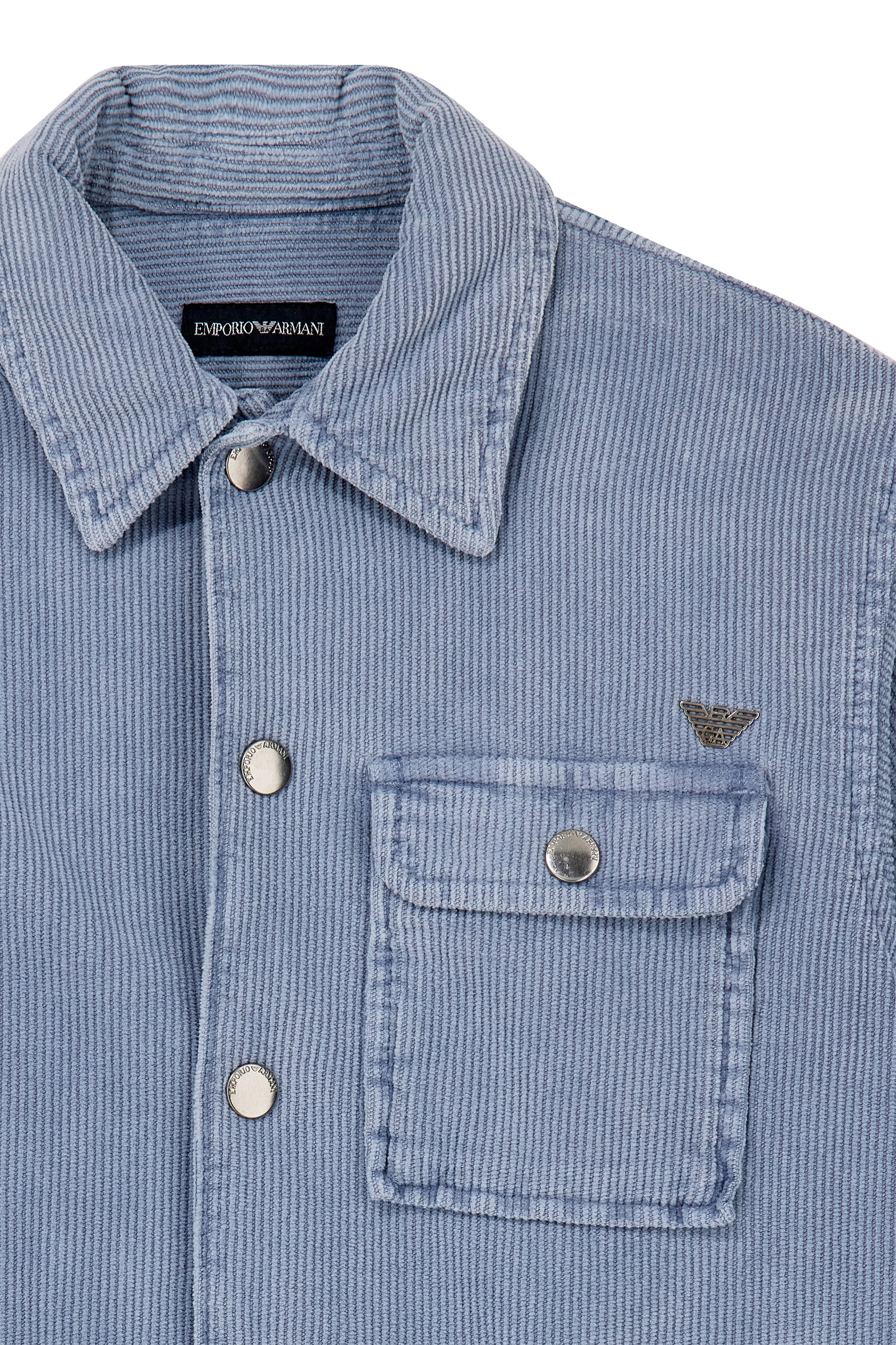 Kids Cotton Corduroy Shirt with Chest Pocket & Metal Buttons 