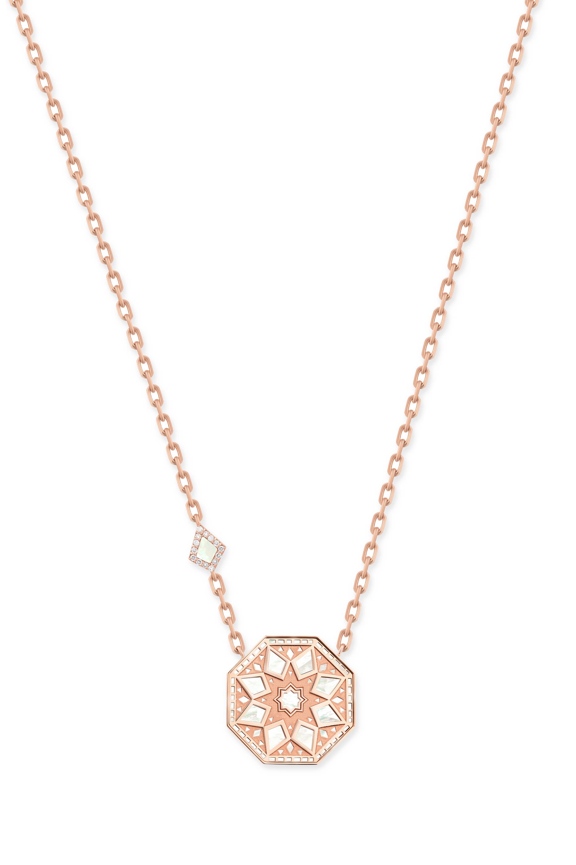 Classic Turath Small Necklace, 18k Pink Gold & Mother-of-Pearl, Diamonds