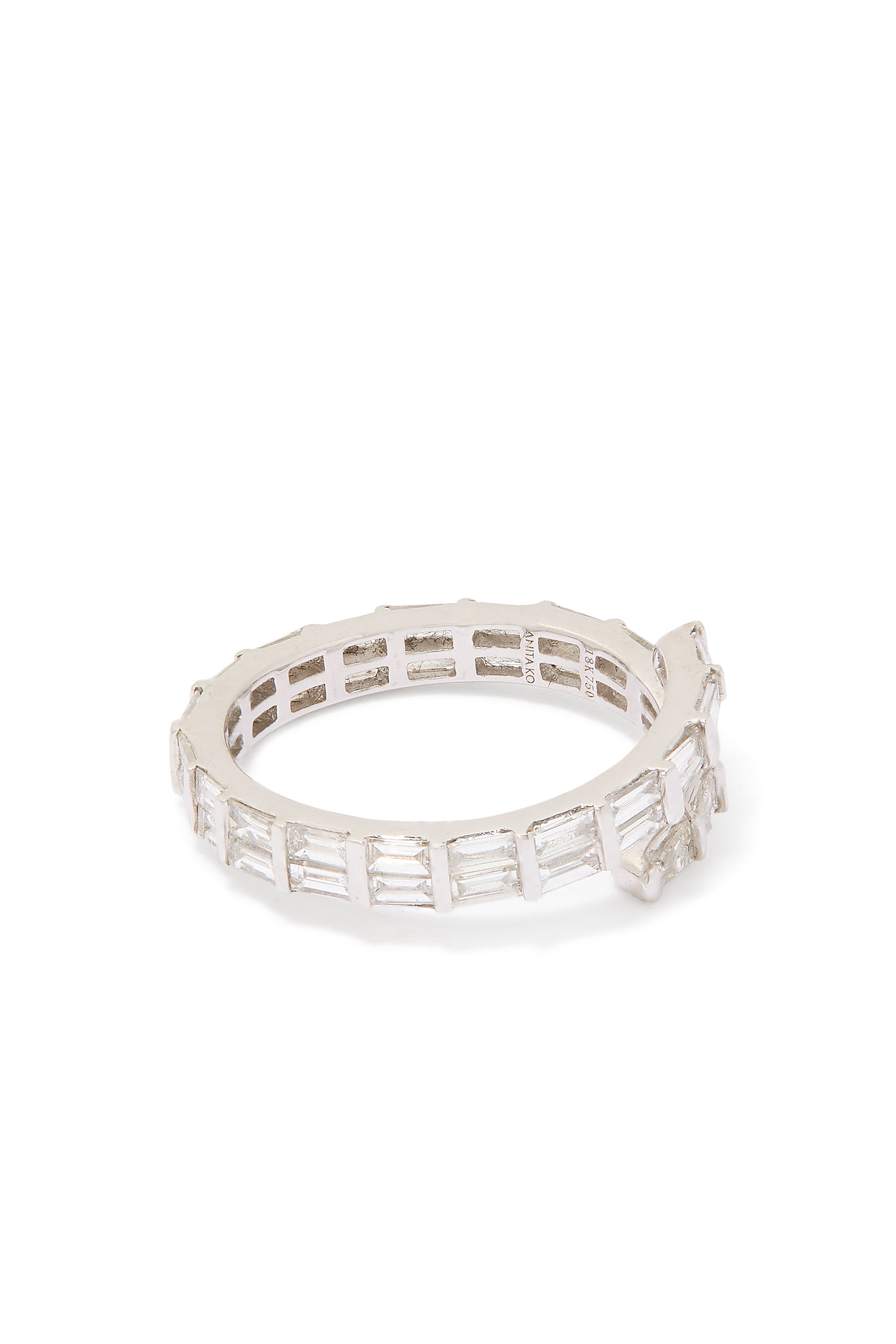 Two Row Baguette Diamond Pinky Coil Ring, 18k White Gold & Diamonds