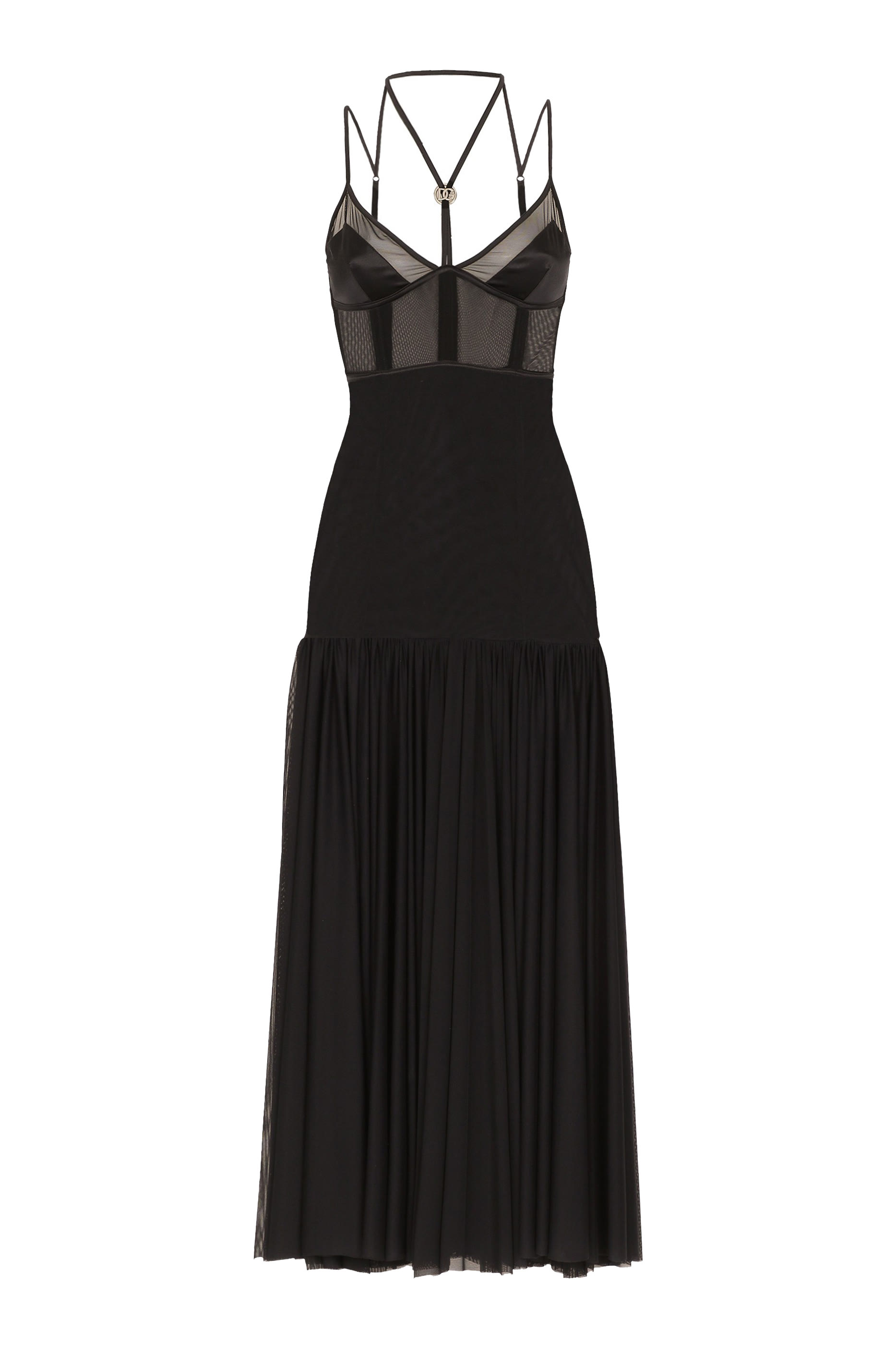 Tulle Midi Dress with Lingerie Details and DG Logo