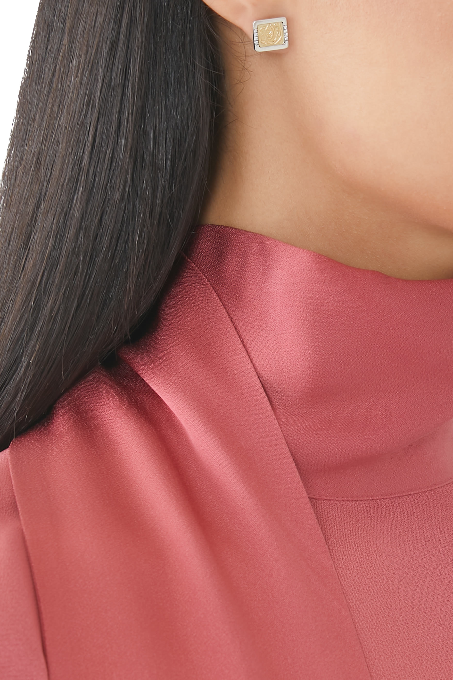 You Are The One Stud Earrings, 18k Yellow Gold with Sterling Silver & Diamonds