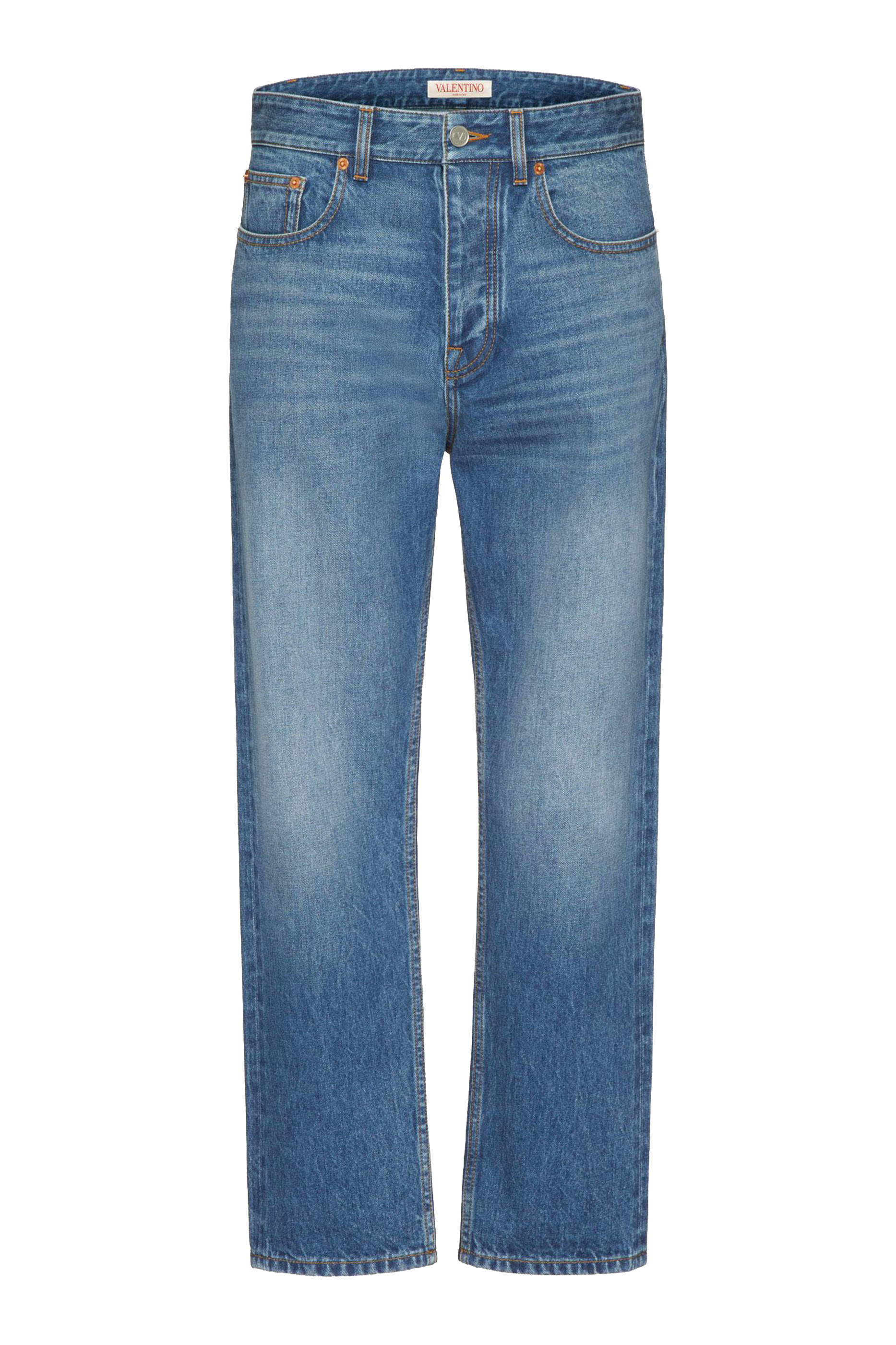 Denim Pants with Metallic V Detail