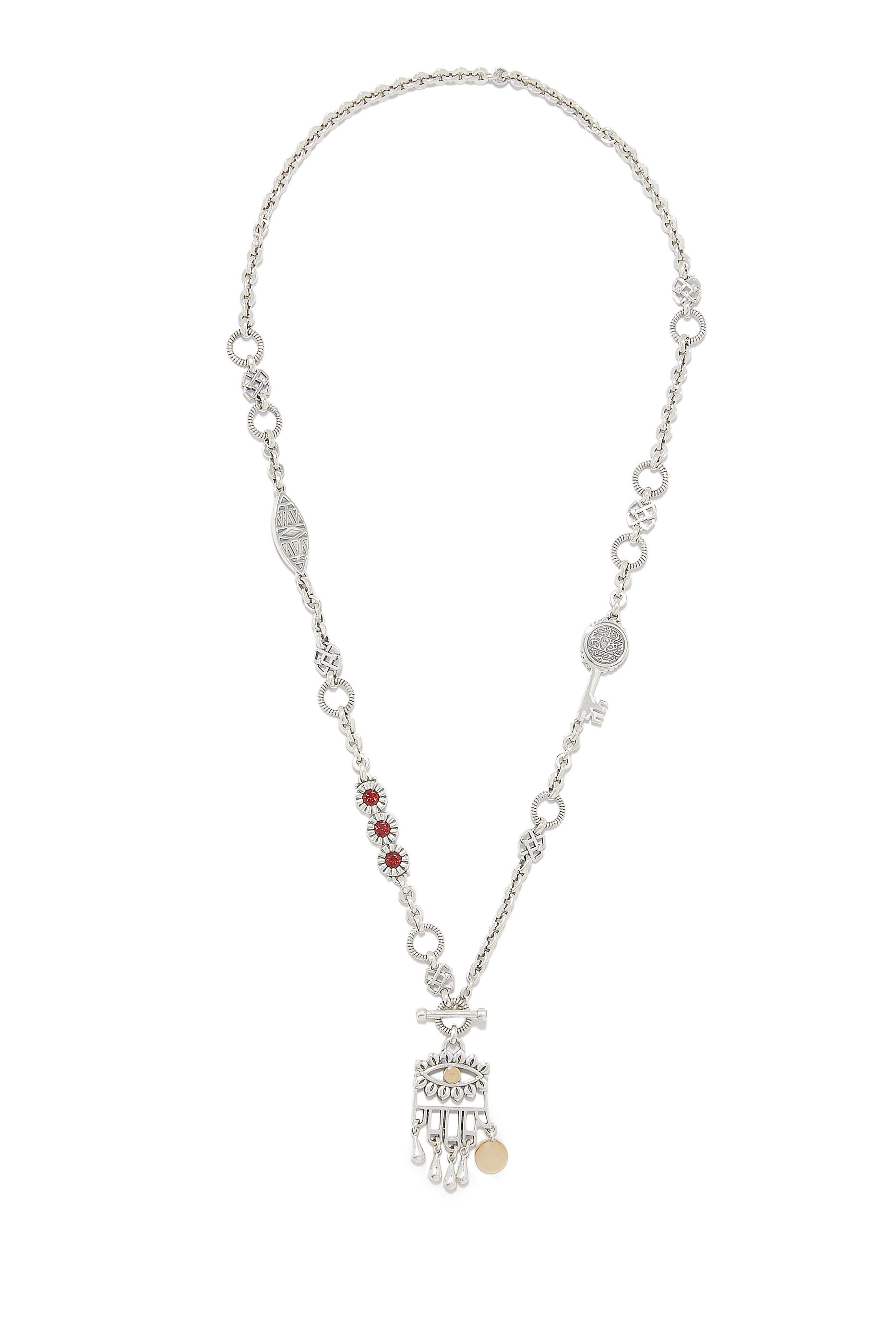 Multi-Wear Eye Necklace, Silver, 18k Gold & Garnet