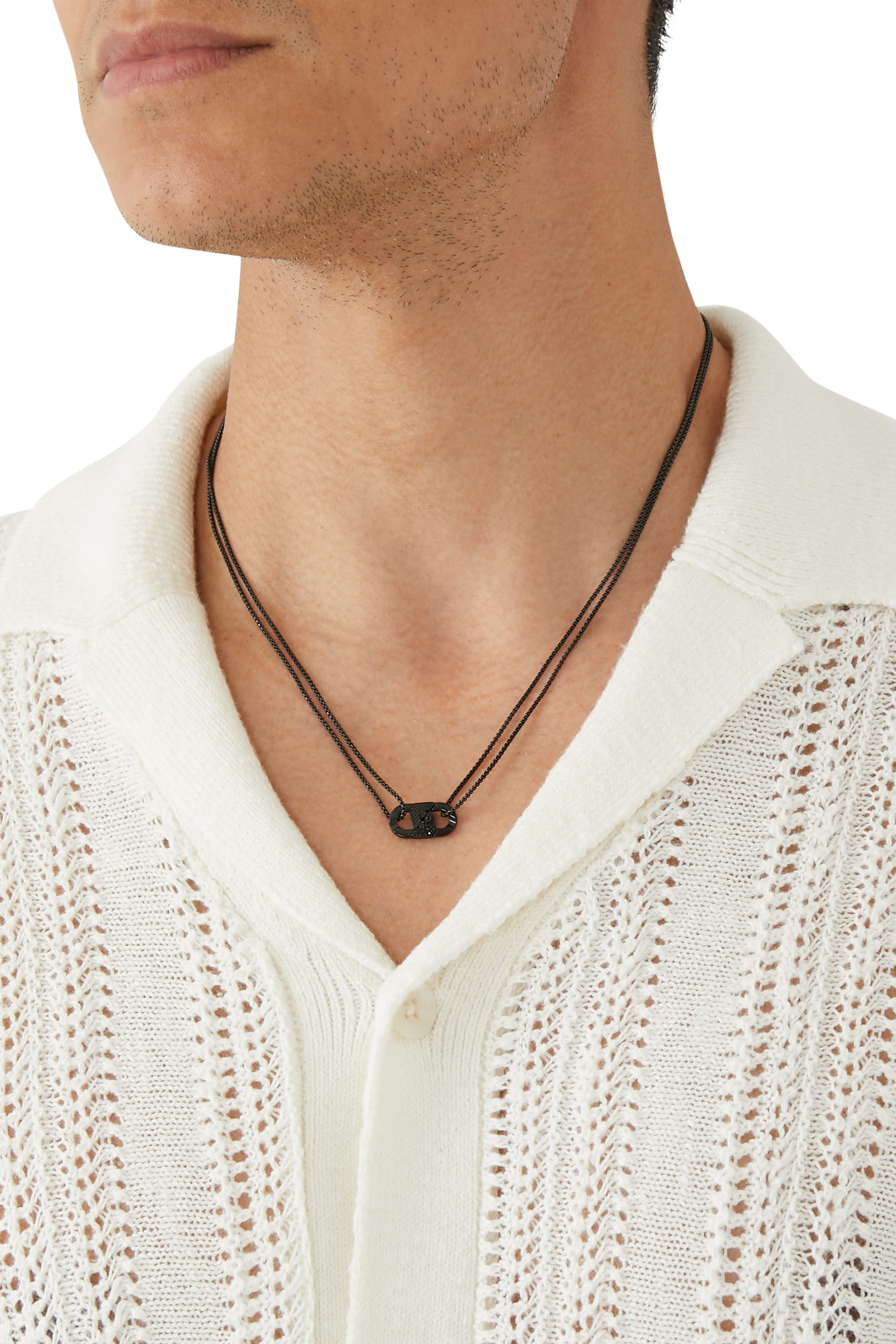 Eagle Interlock Necklace, Stainless Steel & Crystals