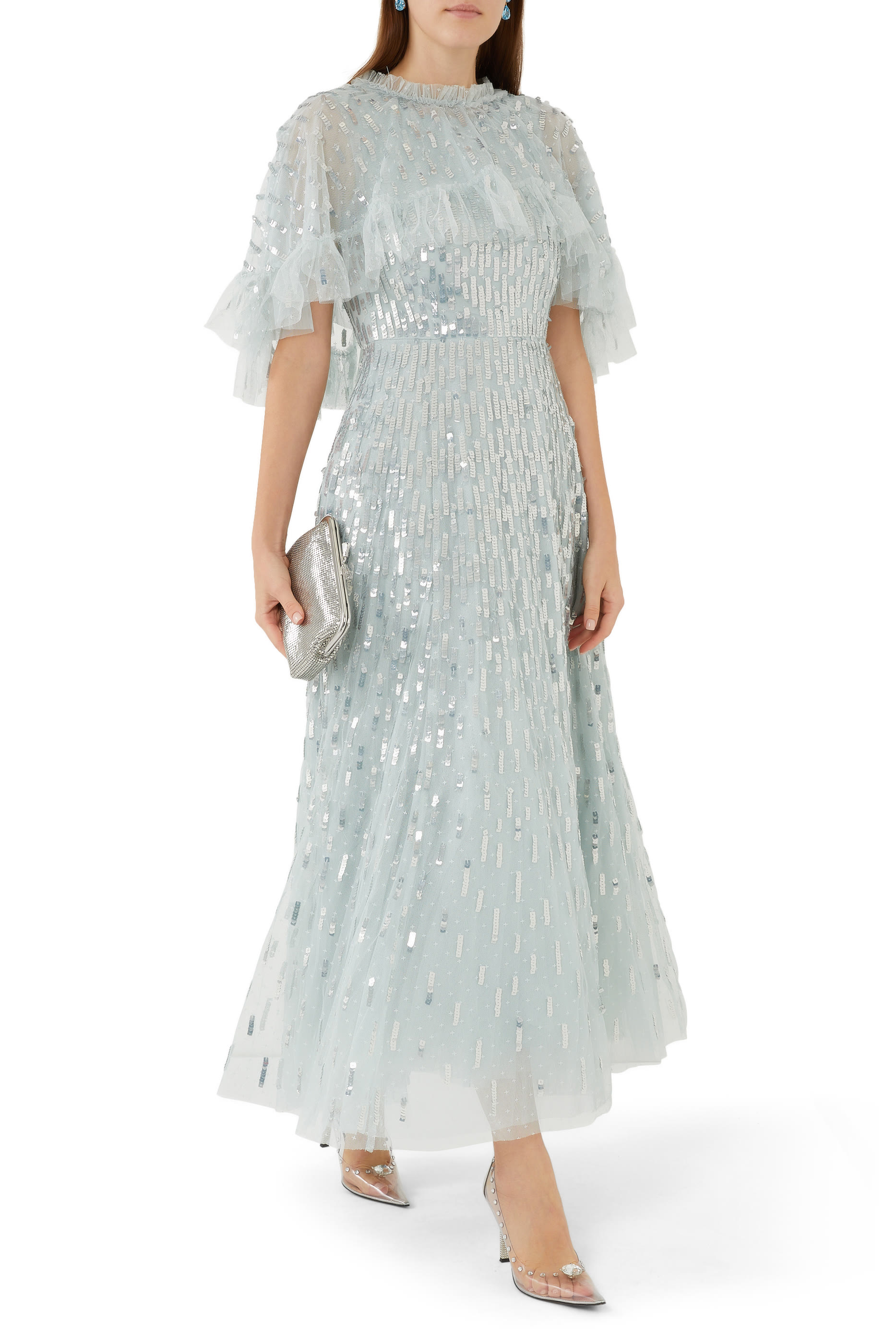 Sequin Dash Cape Ankle Gown