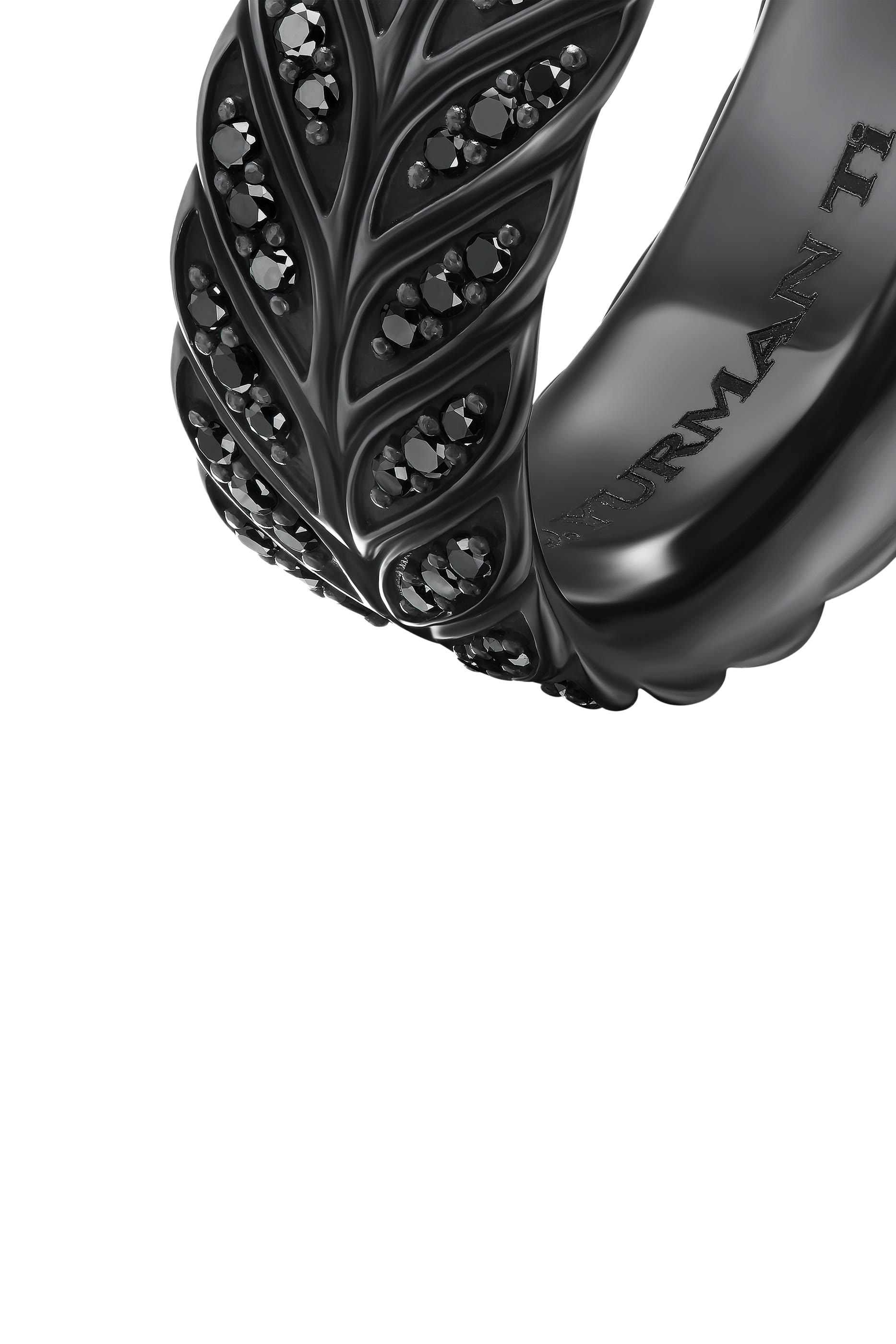 Chevron Pav&eacute; Band Ring, Black Titanium & Black Diamonds