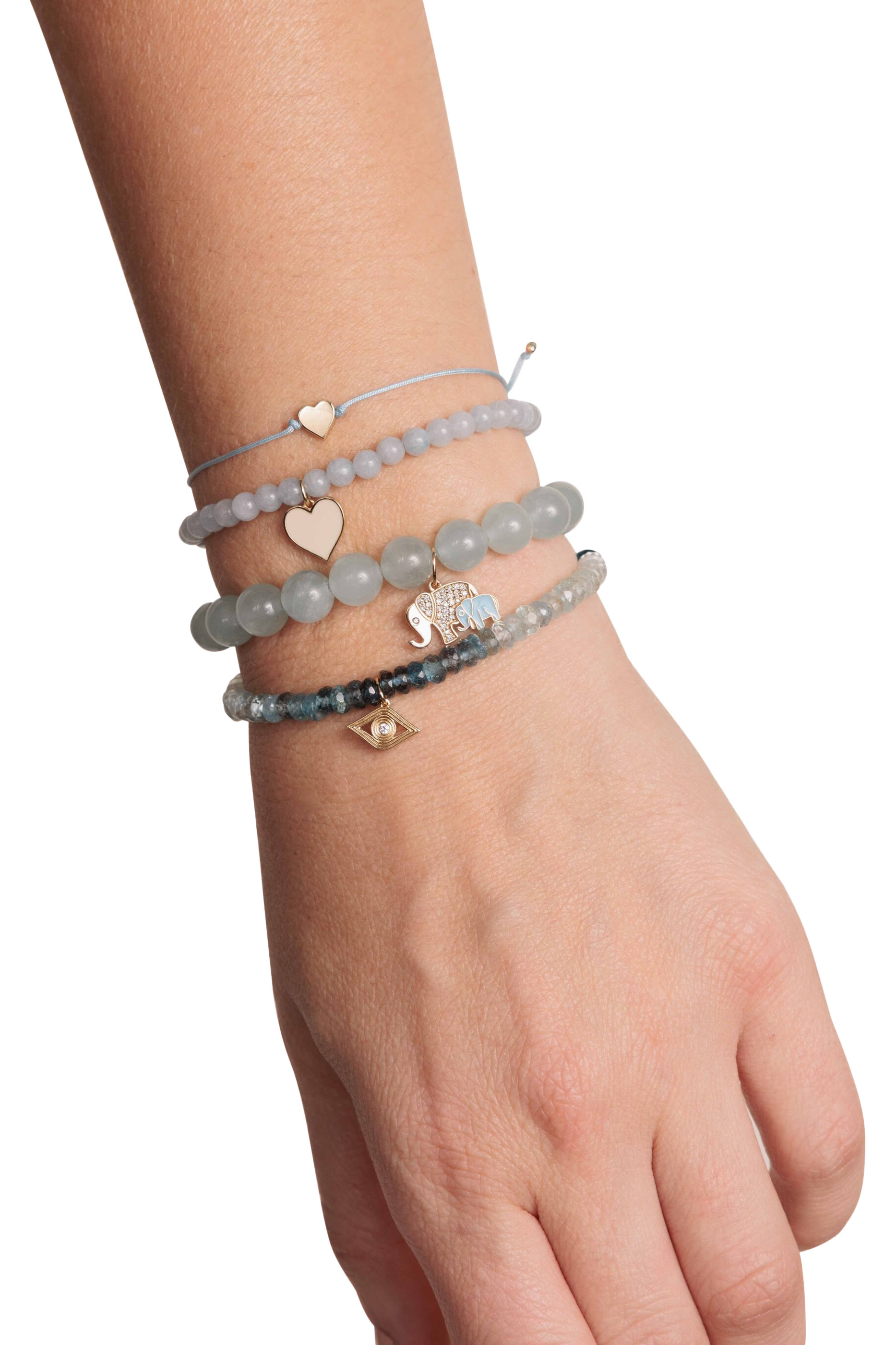 Kids Tiny Heart Cord Bracelet, 14k Yellow Gold, Silk & Bead