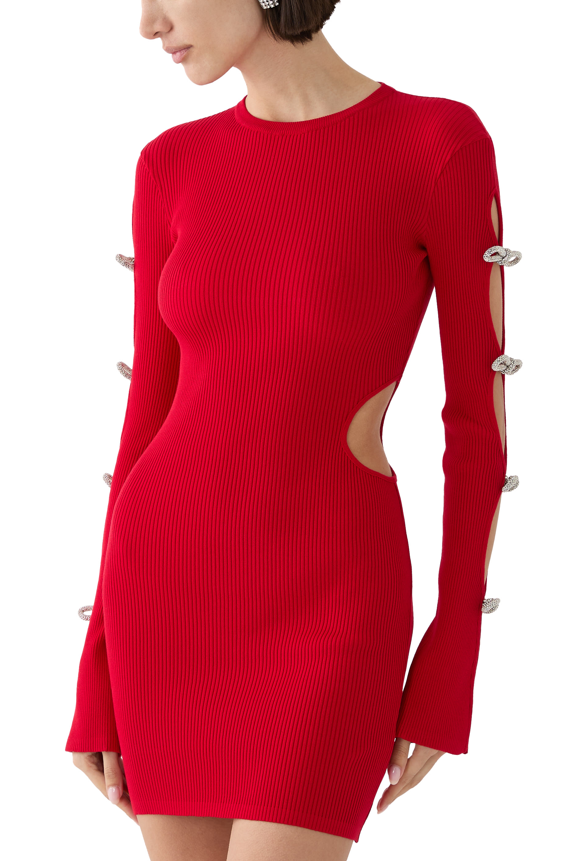 Cut-Out Crystal Bow Sleeves Mini Dress