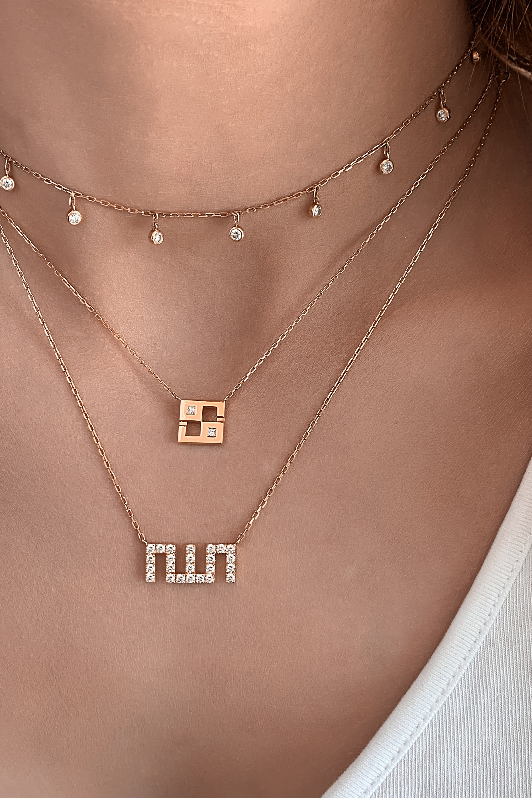 Allah XS Necklace, 18k Rose Gold & Diamonds
