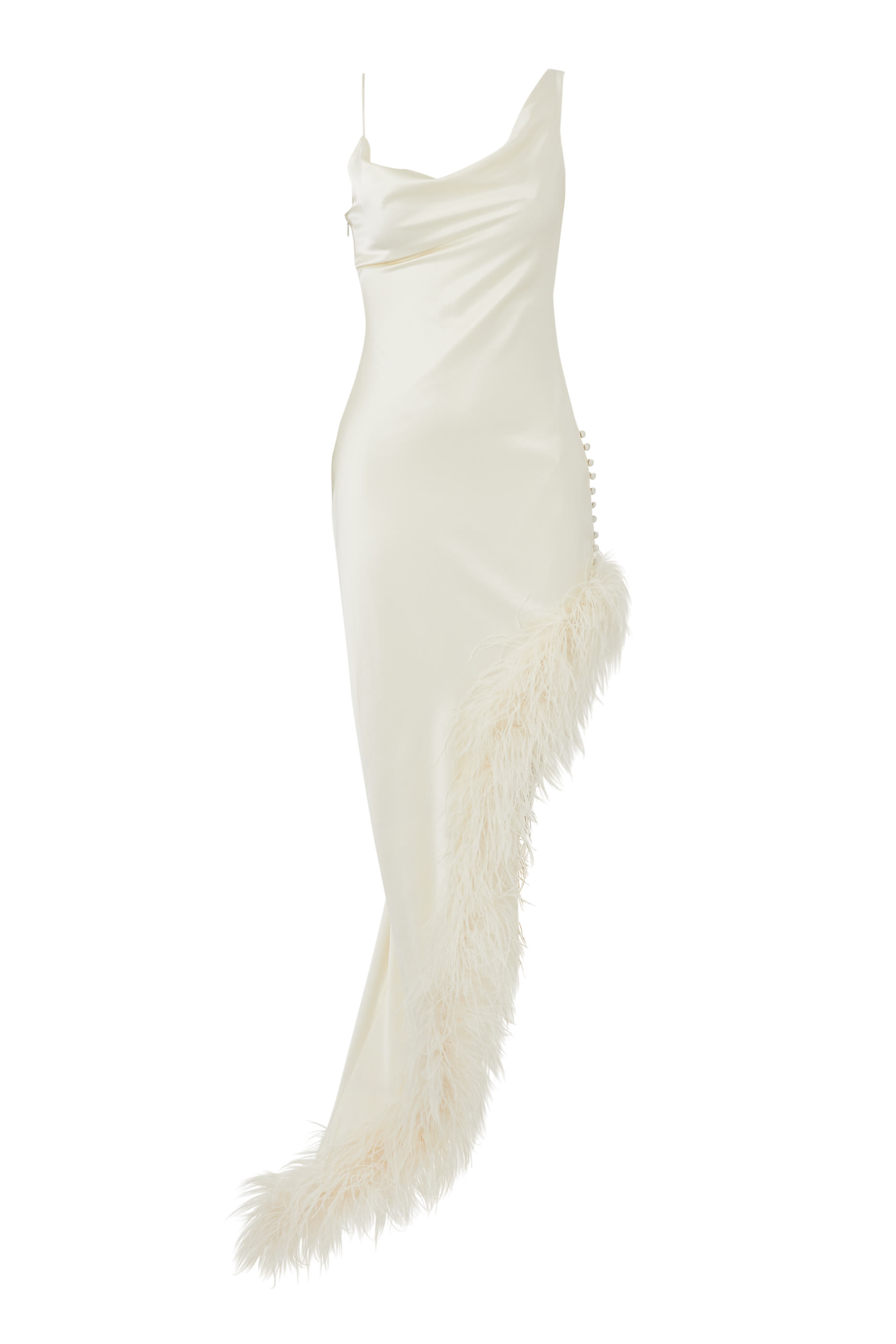 Silk Satin Feather Hem Midi Dress