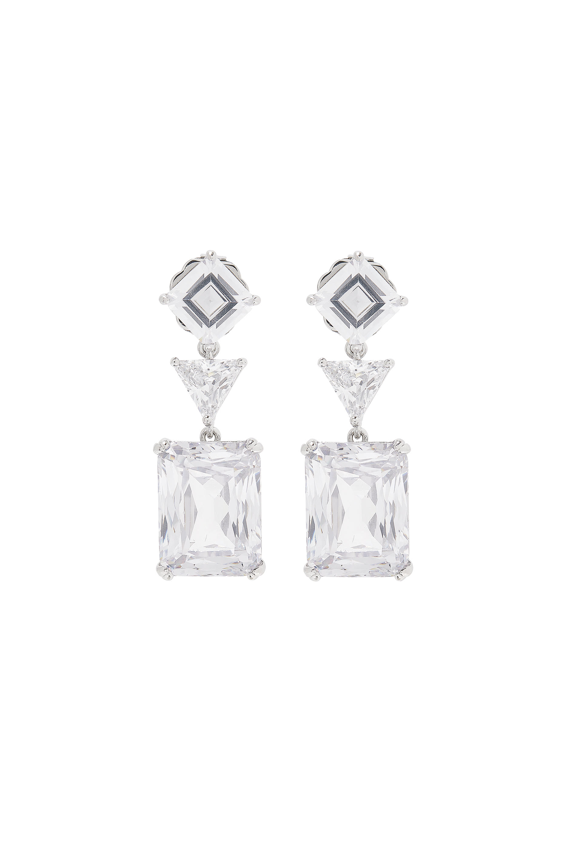 Multi-Shape Tiered Earrings, Plated Brass & Cubic Zirconia