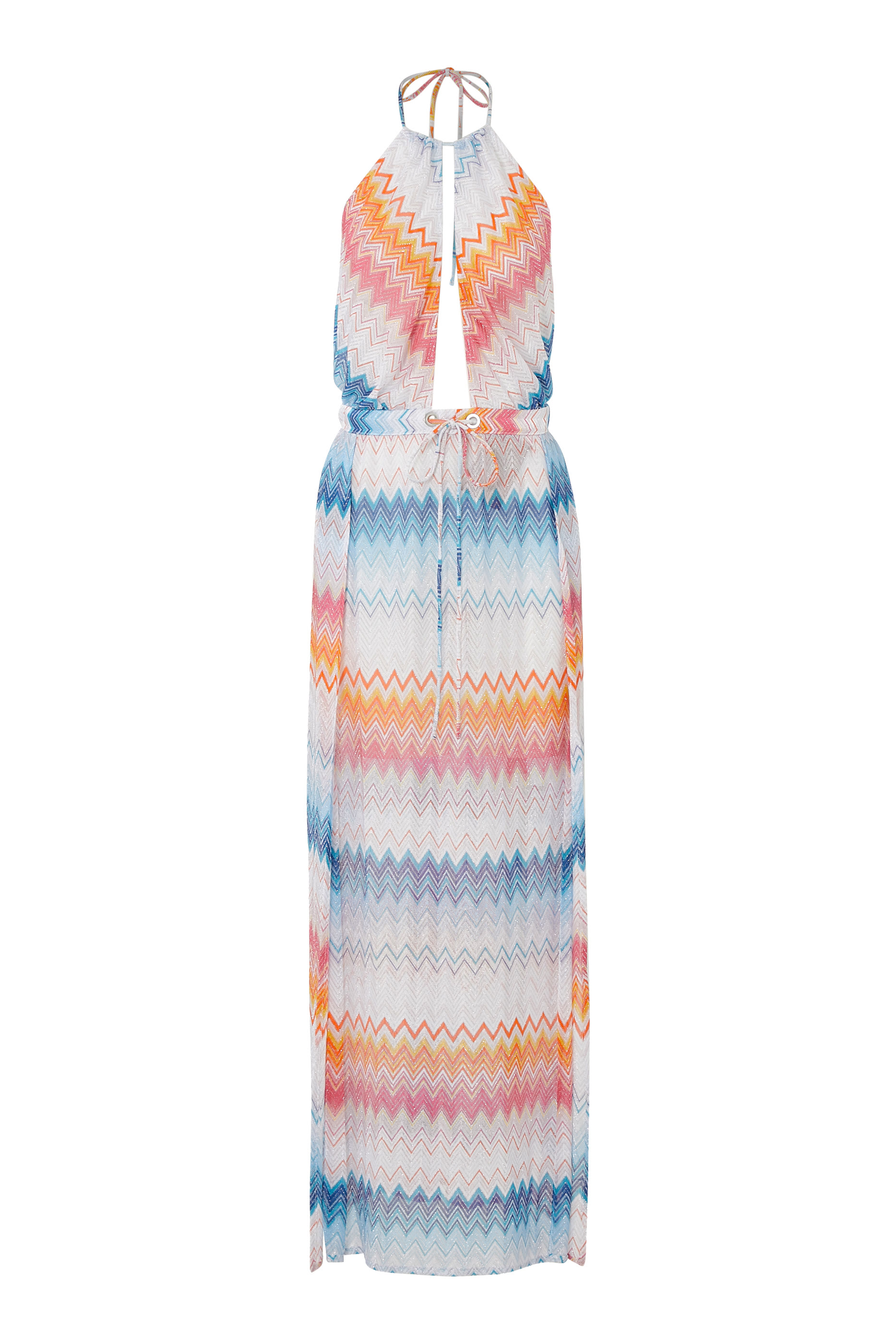 Mare Chevron Raschel Lurex Plunge Halter Maxi Dress