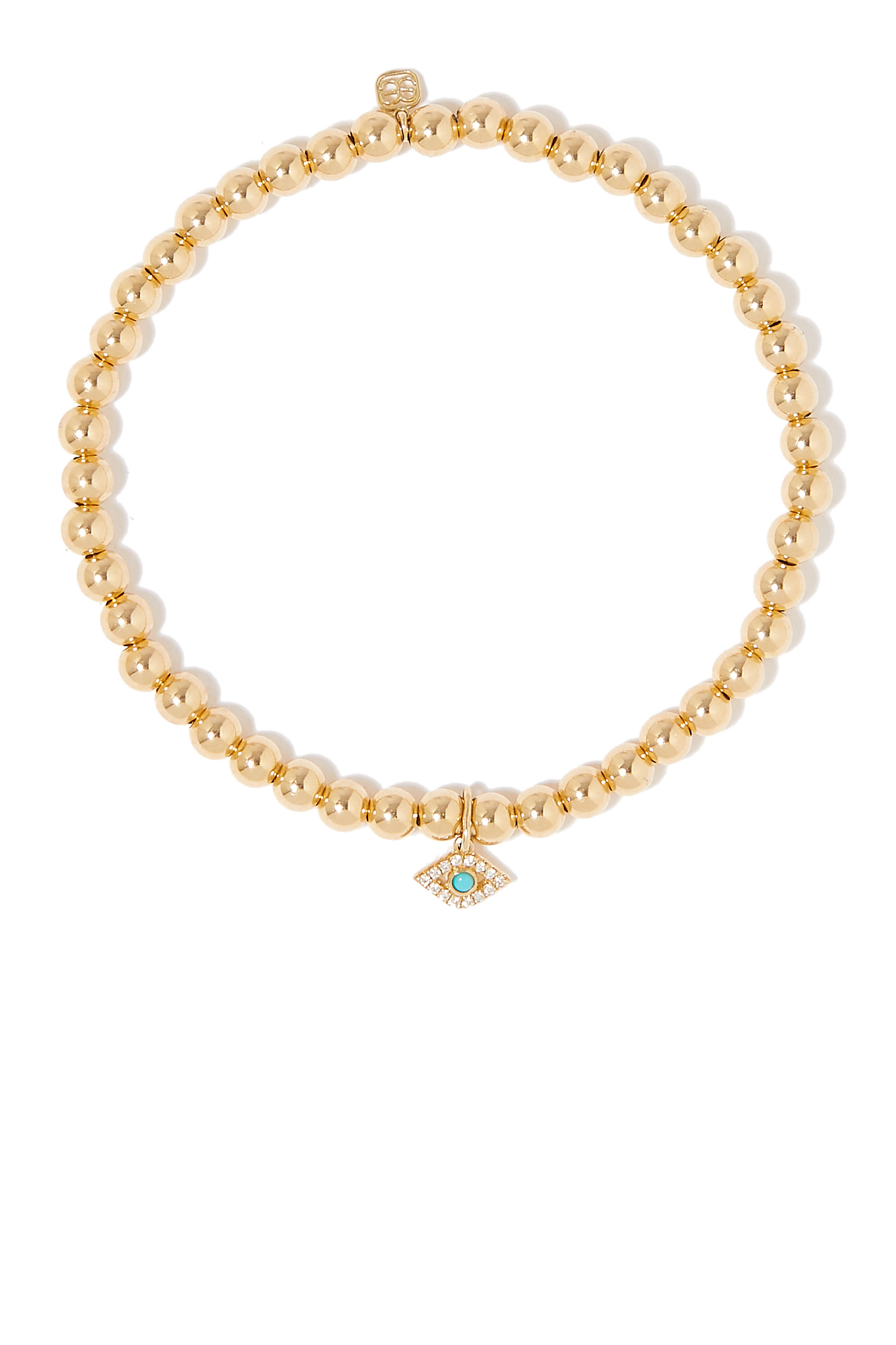 Evil Eye Charm Beaded Bracelet, 14k Yellow Gold with Diamonds & Turquoise