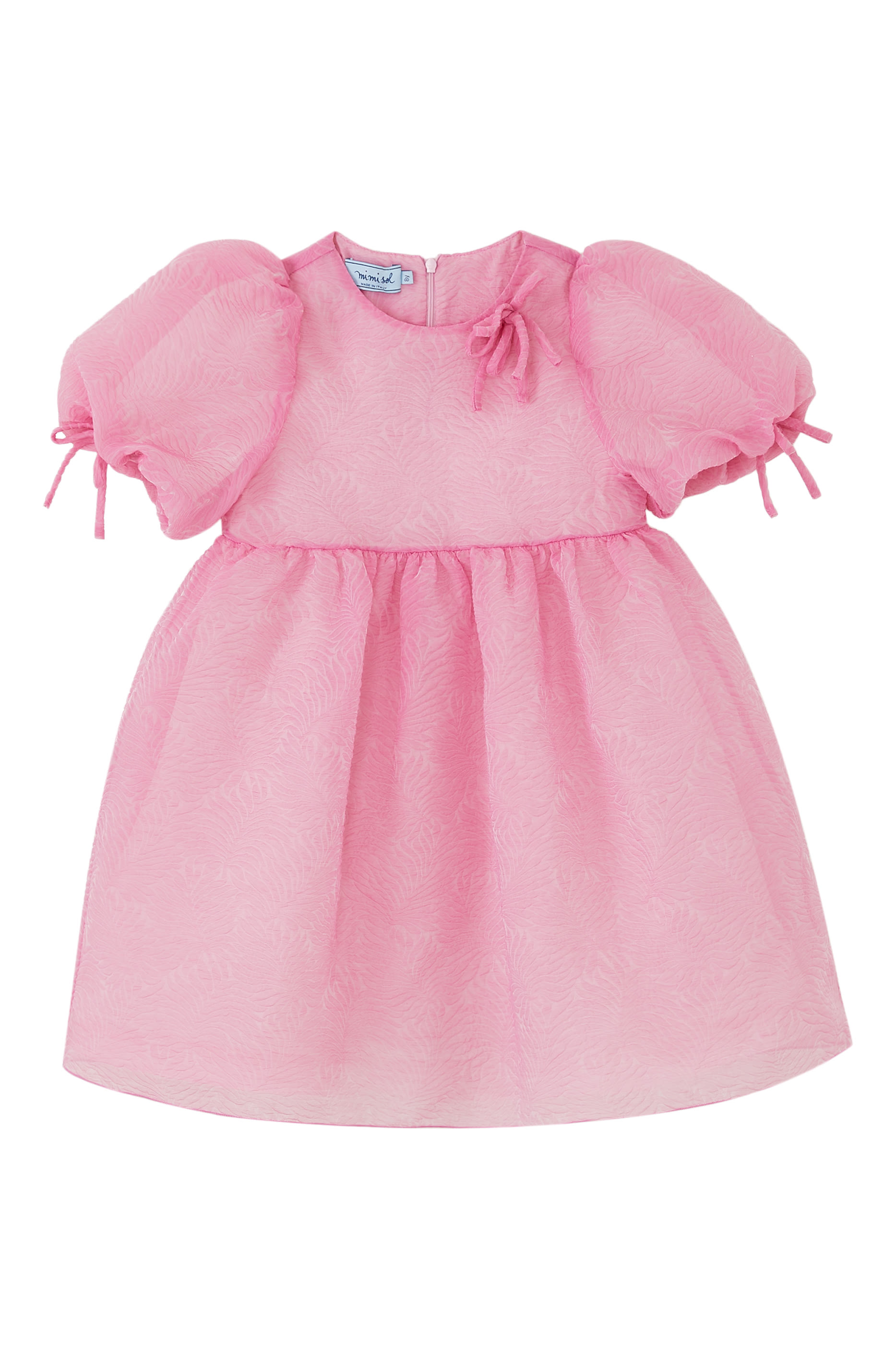 Kids Puff-Sleeve Textured Organza Dress