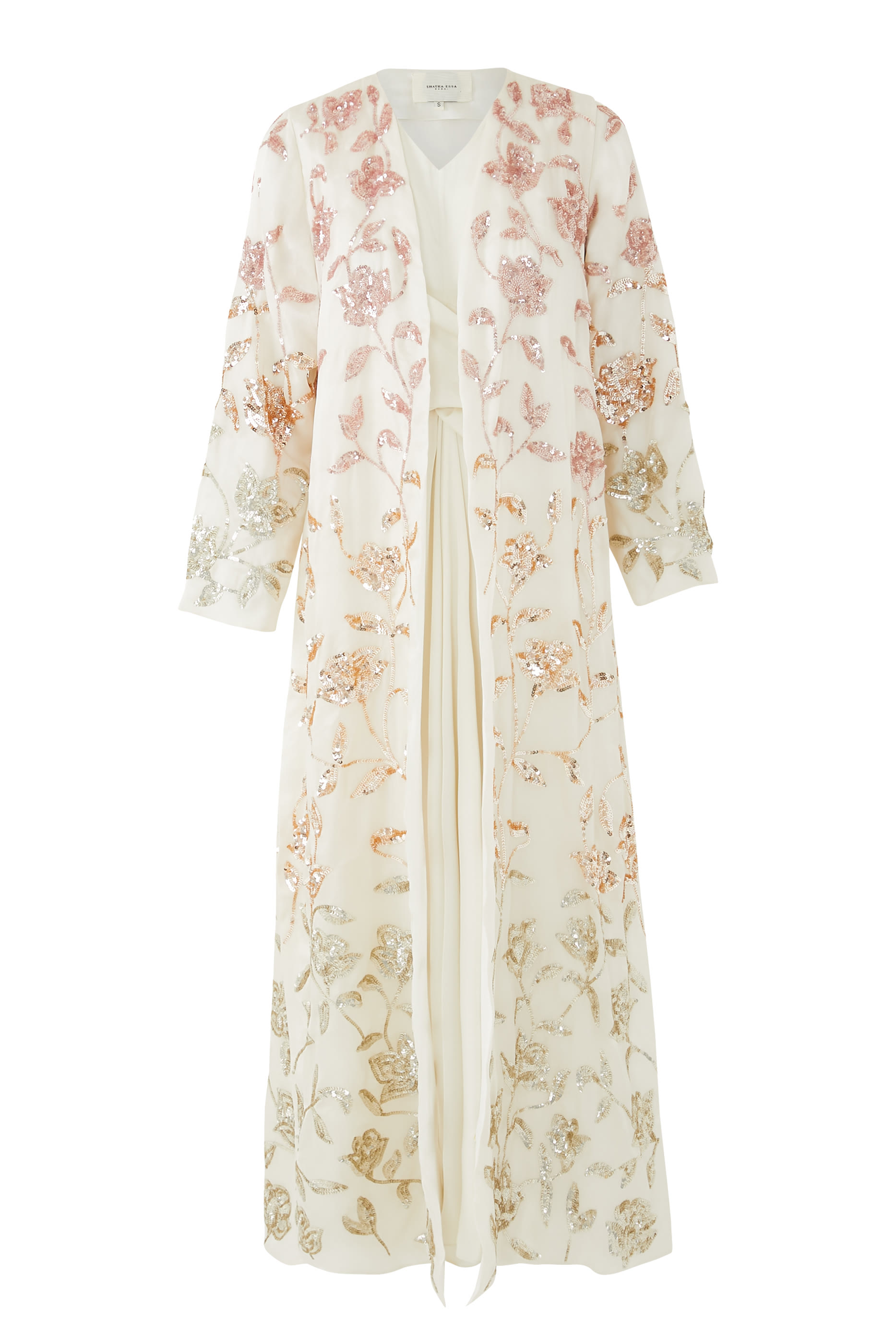 All-Over Sequin Embellished Organza Cape with Inner Dress