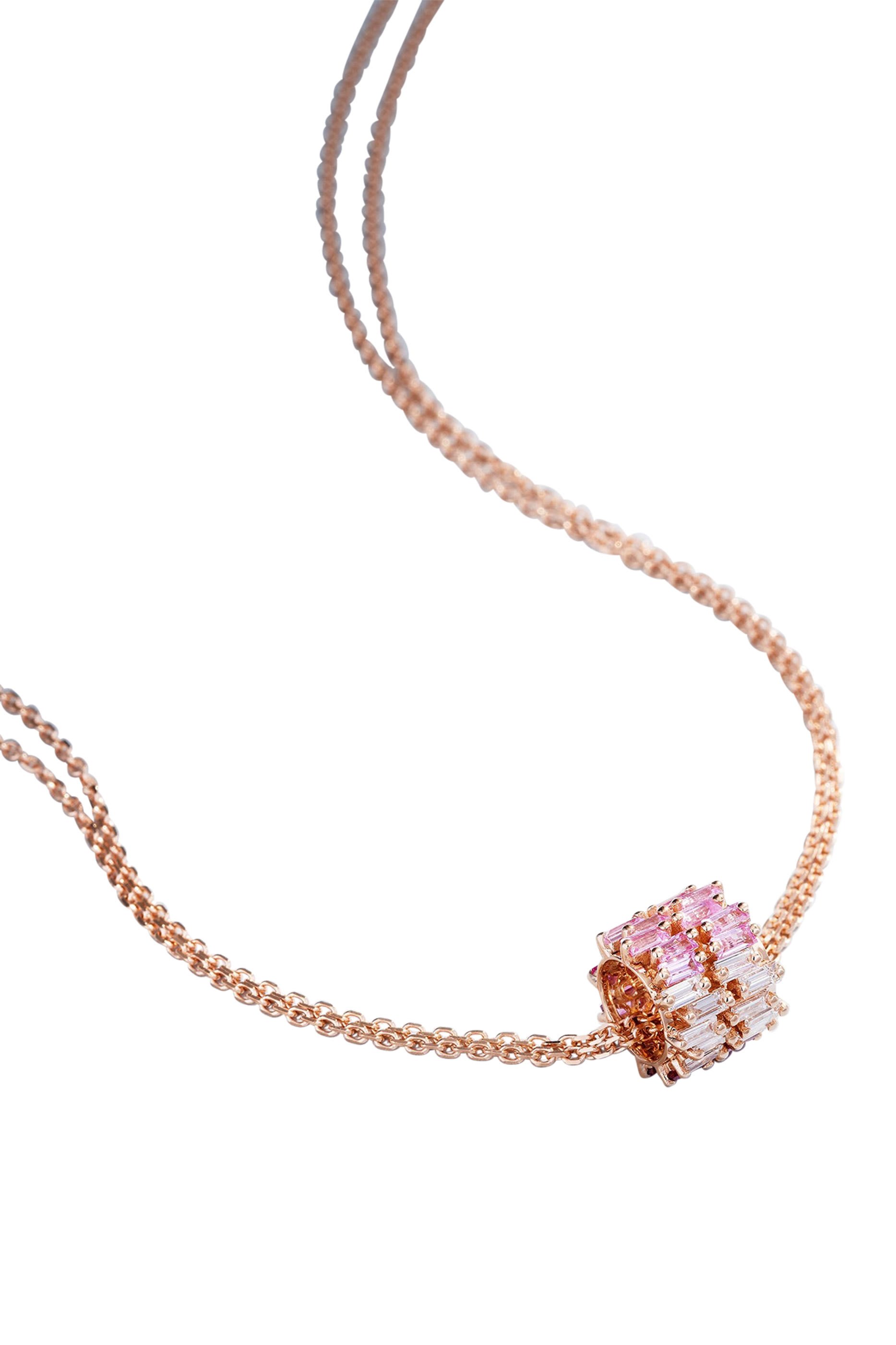  Infinite Double Row Rondelle Pendant, 18K Rose Gold with  Pink Ombre Sapphire & Diamonds